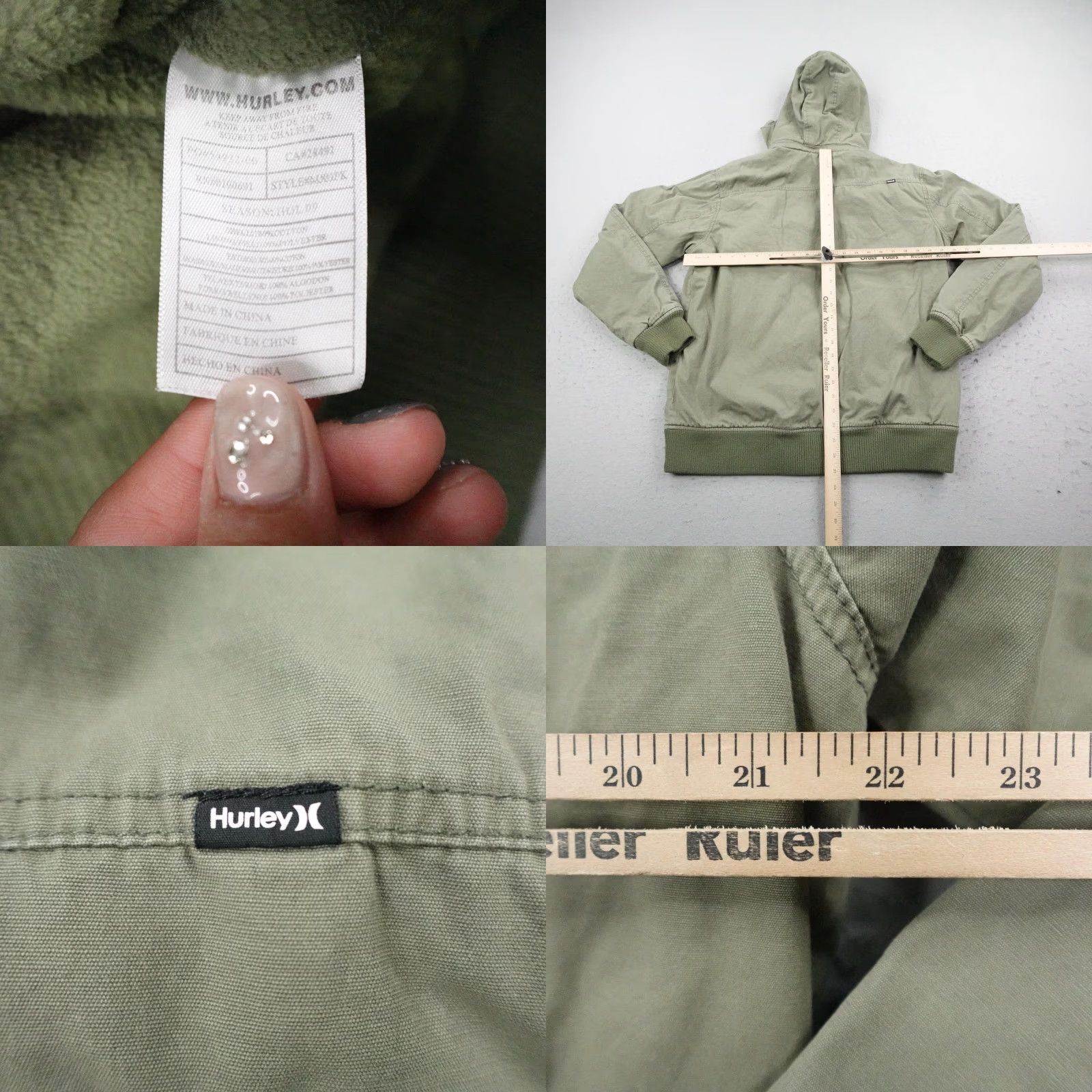 Hurley Hurley Jacket Mens Large Green Fleece Lined Field Coat Full Zip Up Canvas Coat Size US L / EU 52-54 / 3 - 8 Thumbnail