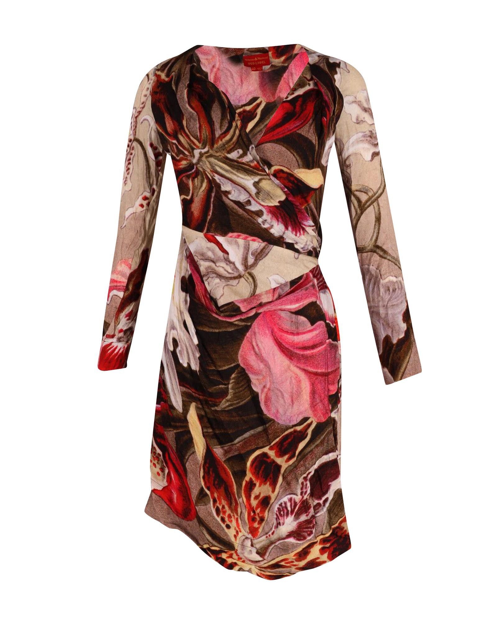 image of Vivienne Westwood Floral Wrap Dress In Red Viscose, Women's (Size Small)