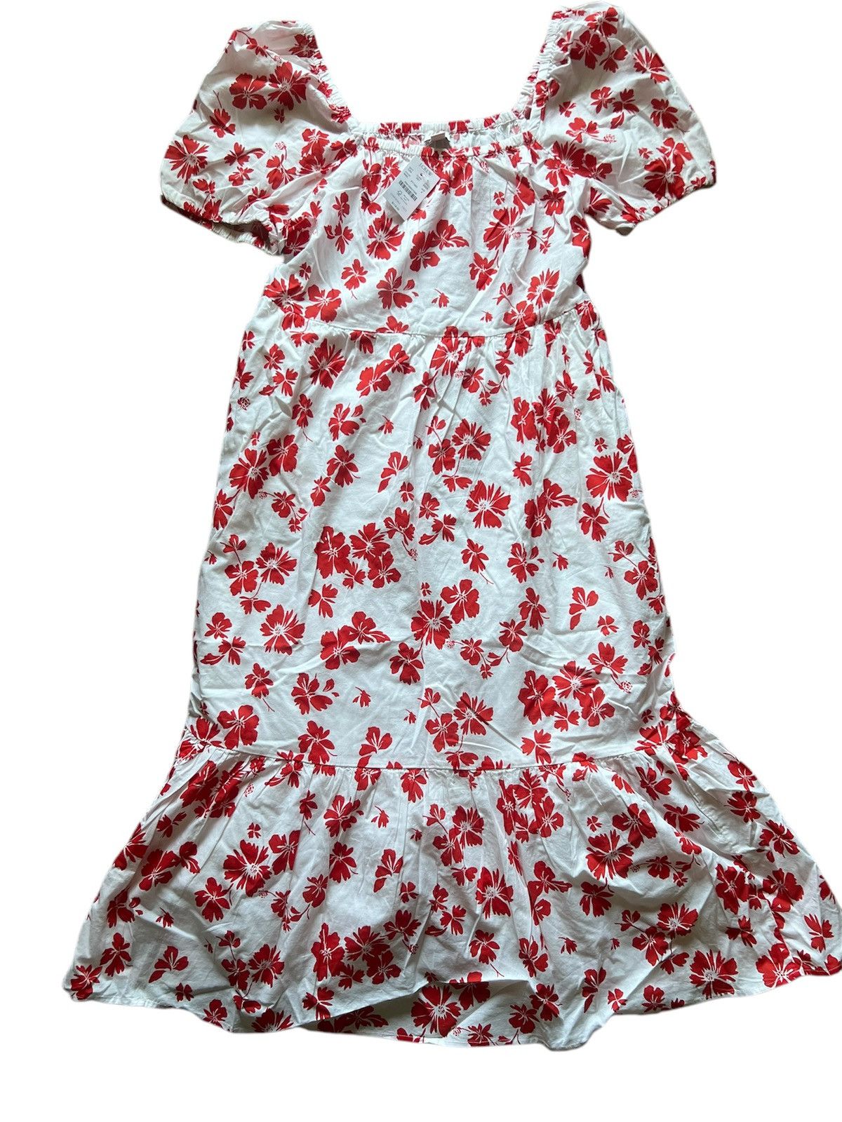 Crew Floral Tiered Puff Sleeve Midi Dress NWT