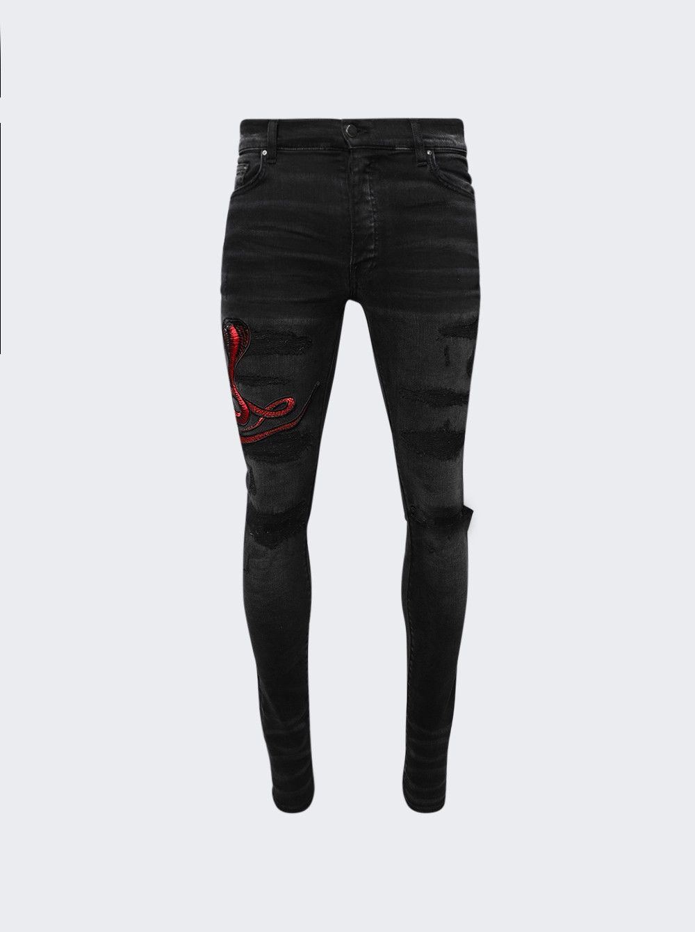 Amiri oc11z1125 Red Snake Thrasher Jeans in Black Size US 32 / EU 48 - 1 Thumbnail