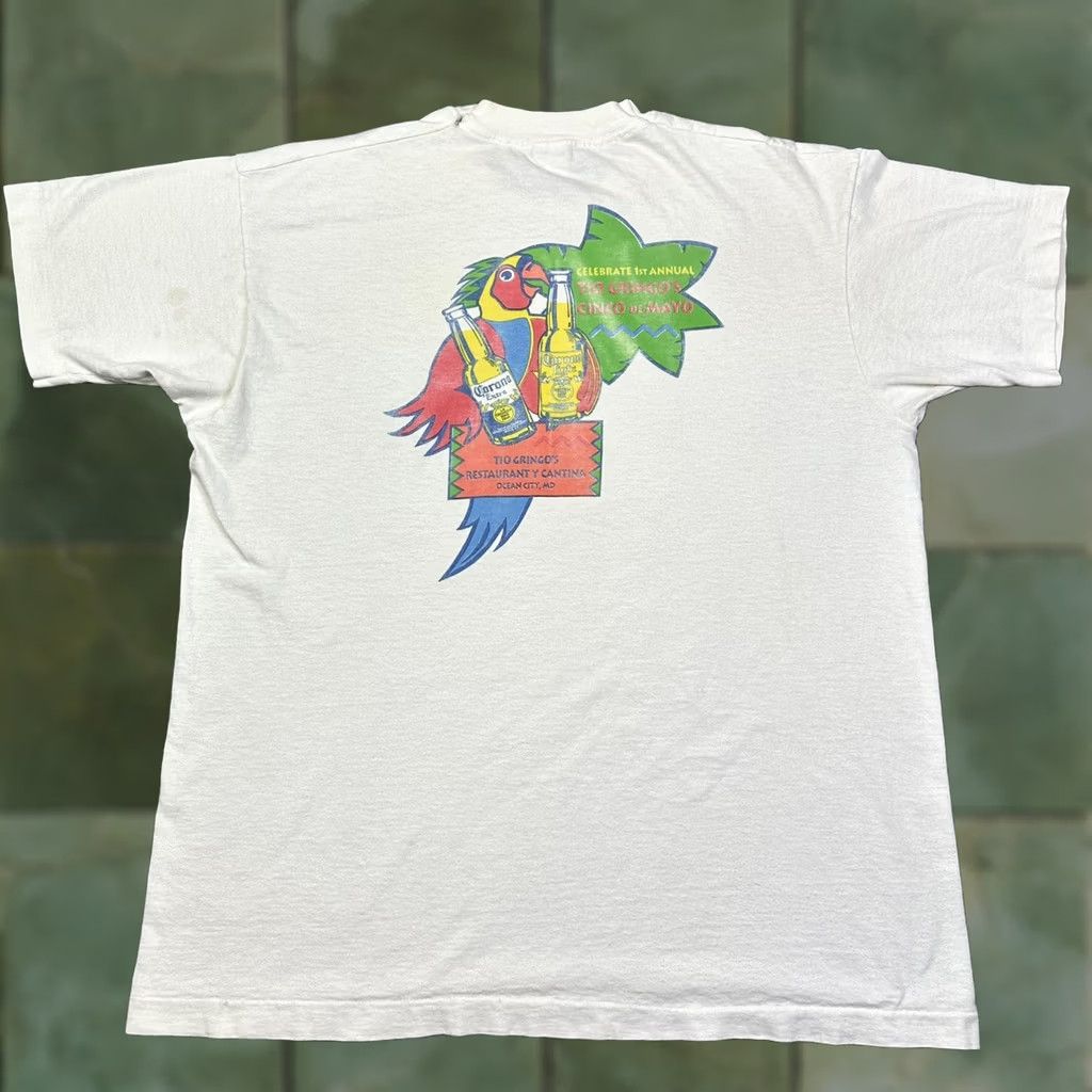 Fruit Of The Loom VINTAGE 90s Adult XL Cinco De Mayo Parrot Corona Beer Single Stitch T-Shirt Size US XL / EU 56 / 4 - 1 Thumbnail