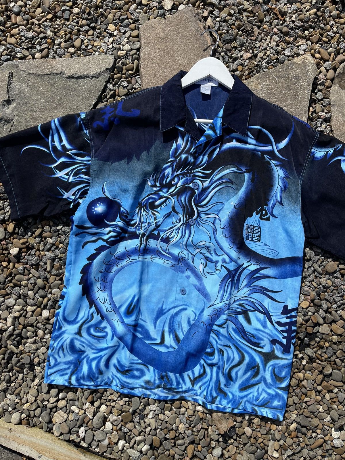 Japanese Brand × Vintage 🧶SILK vintage dragon blue short sleeve shirt y2k Size US XL / EU 56 / 4 - 3 Thumbnail