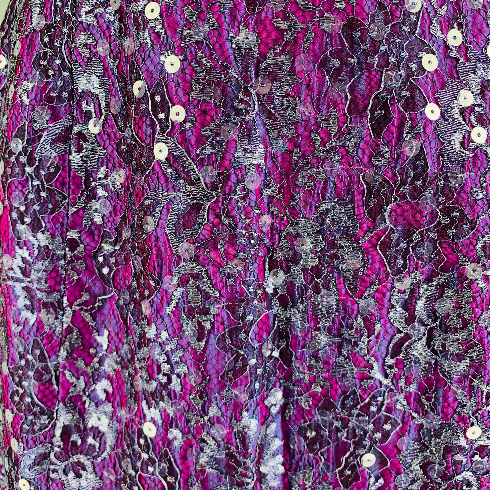 Geoffrey Beene GEOFFREY BEENE Size 6 Purple Silver Lace Below Knee Skirt Size 28" / US 6 / IT 42 - 2 Thumbnail