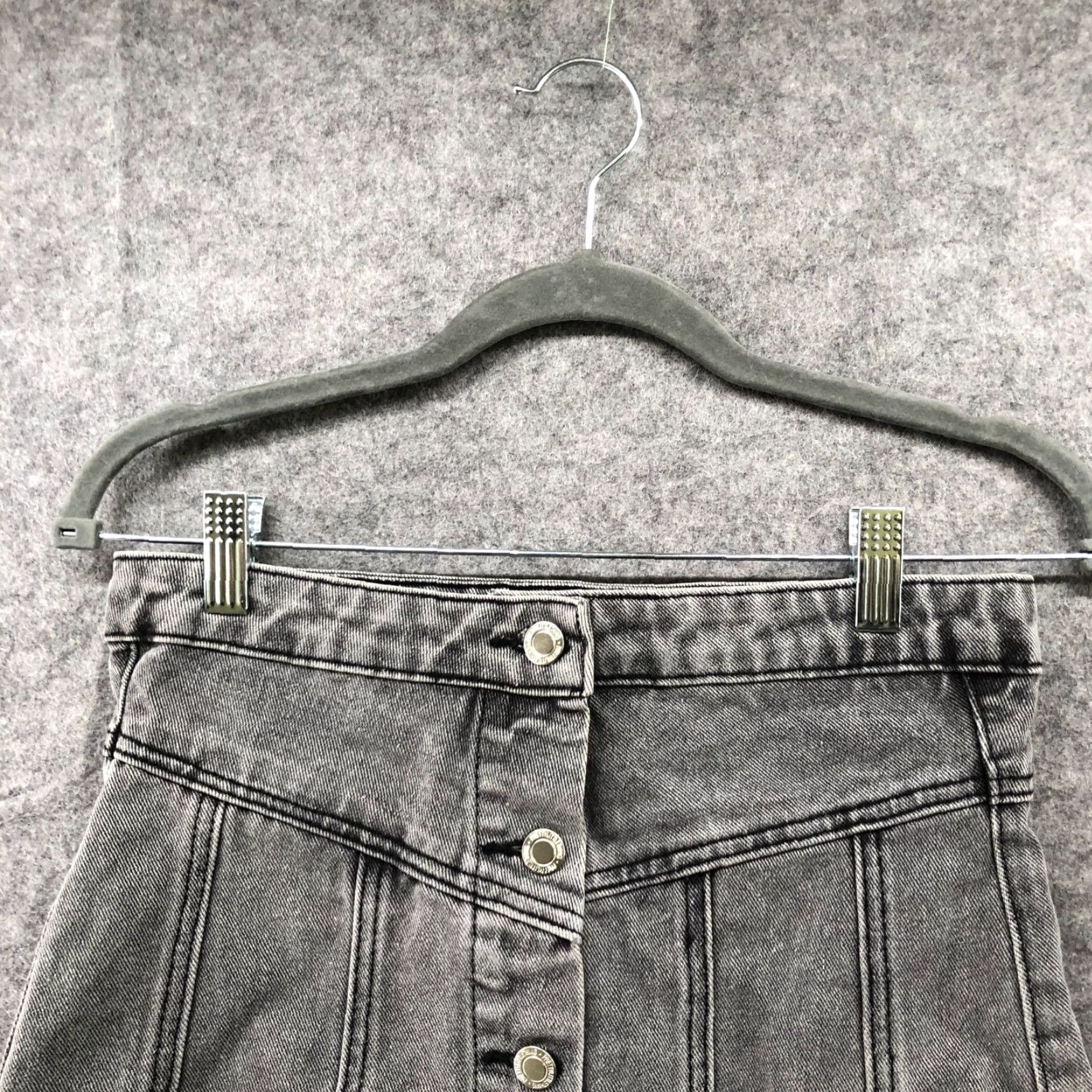PrettyLittleThing VINTAGE Pretty Little Thing Mini Jean Skirt Women 00P Short Slit Cotton Denim Gray 90s Size 24" / US 00 / IT 34 - 3 Thumbnail