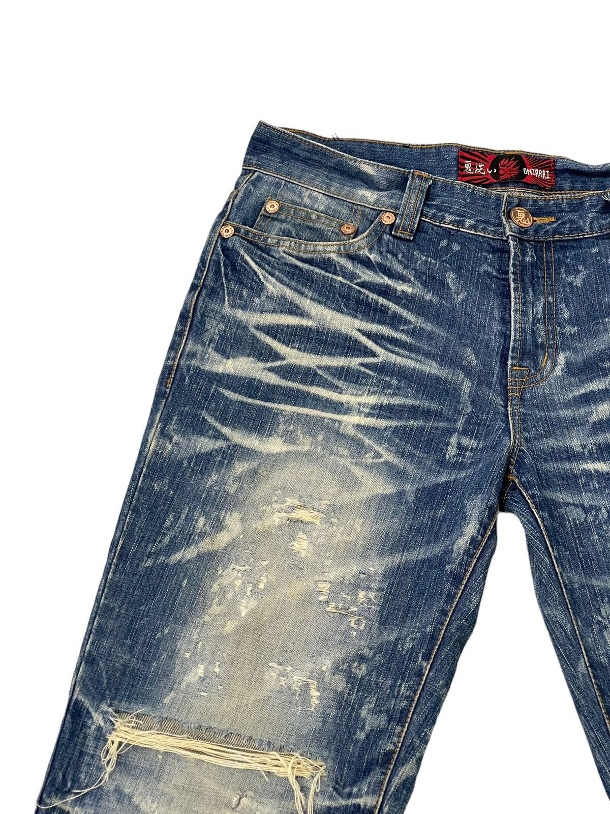 Japanese Brand Distress Thrash Acid Wash Oniarai Denim Regular Fit 7🟦4 Size US 35 - 8 Thumbnail