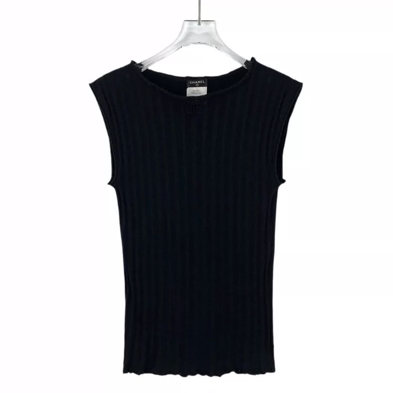 Chanel Chanel Black Sleeveless Knit Top with Logo- DMC Size US XS / EU 42 / 0 - 1 Thumbnail