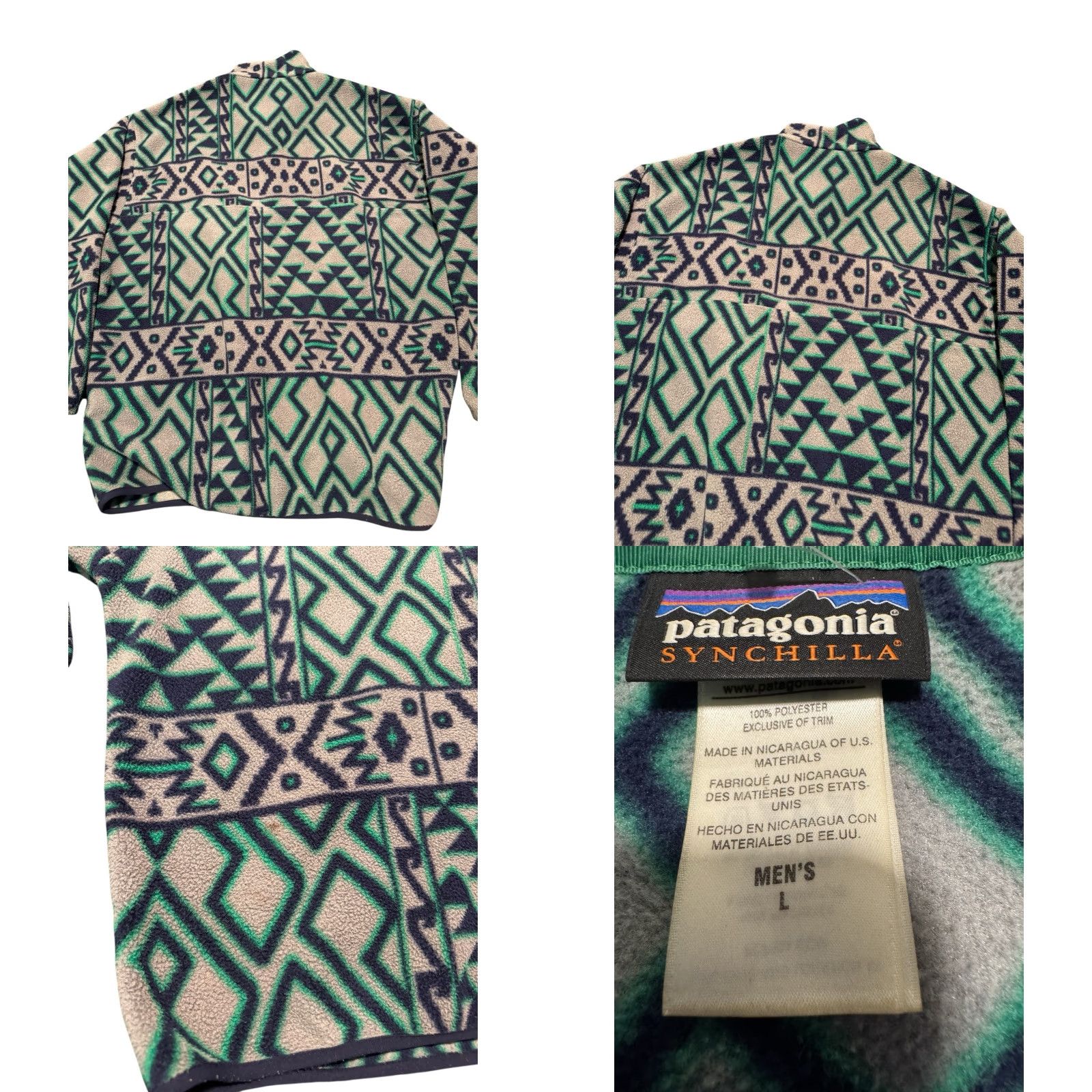 Patagonia VINTAGE Patagonia Men's L Synchilla Snap-T Fleece Pullover Geometric Aztec Teal Green Size US L / EU 52-54 / 3 - 8 Thumbnail