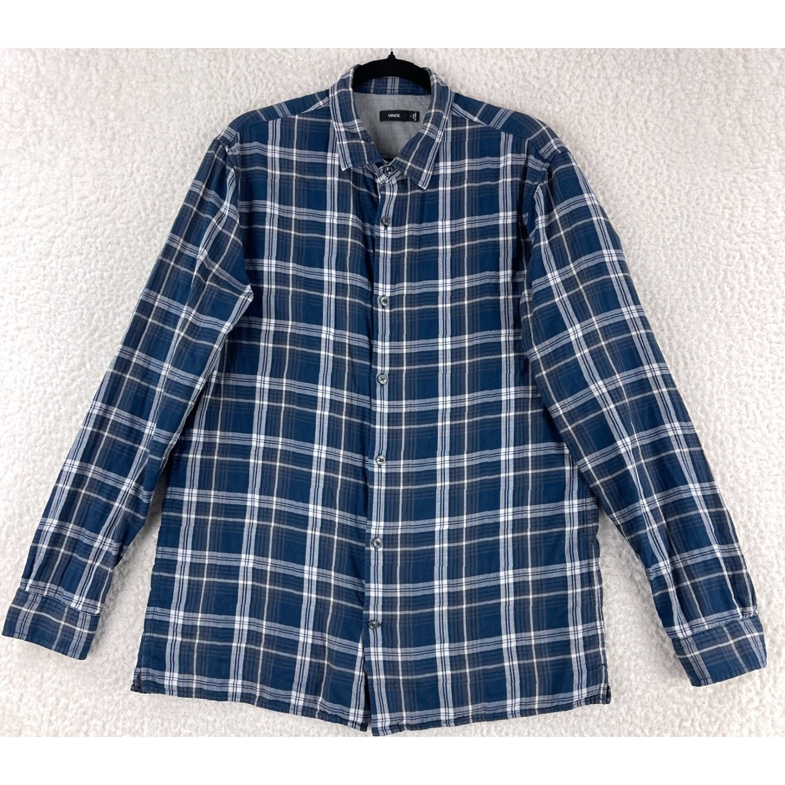 Vince Vince Blue Plaid Button-Up Shirt Mens Large Long Sleeve Cotton 100% Size US L / EU 52-54 / 3 - 2 Thumbnail