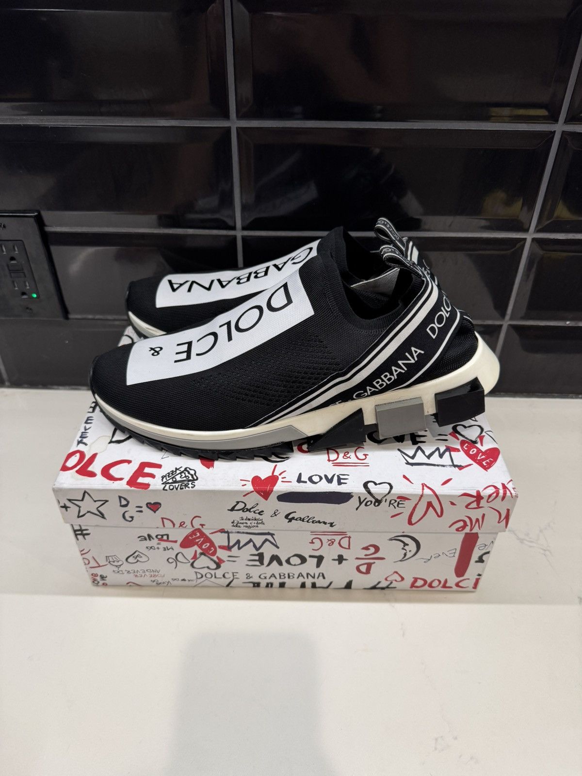 Dolce & Gabbana Dolce & Gabbana Sorrento Slip-On Sneakers Black/White Logo Size US 13 / EU 46 - 6 Thumbnail