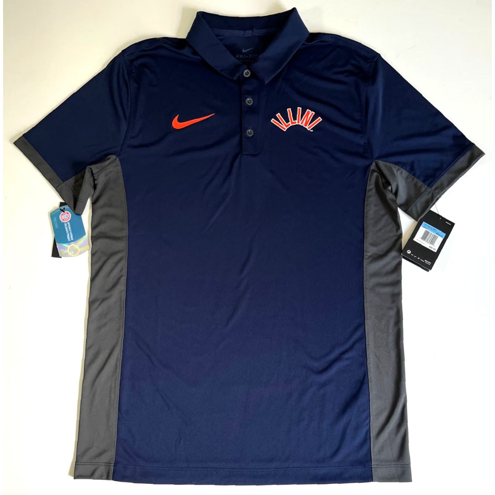 Nike NWT Nike Illinois Fighting Illini Vault Performance Polo Shirt M Shirt Mens Navy Dri-Fit Logo University Vault Polo Size US M / EU 48-50 / 2 - 4 Thumbnail