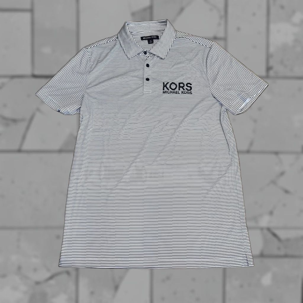 Michael Kors Michael Kors Big Logo Striped Polo Shirt Mens White Medium Size US M / EU 48-50 / 2 - 1 Thumbnail