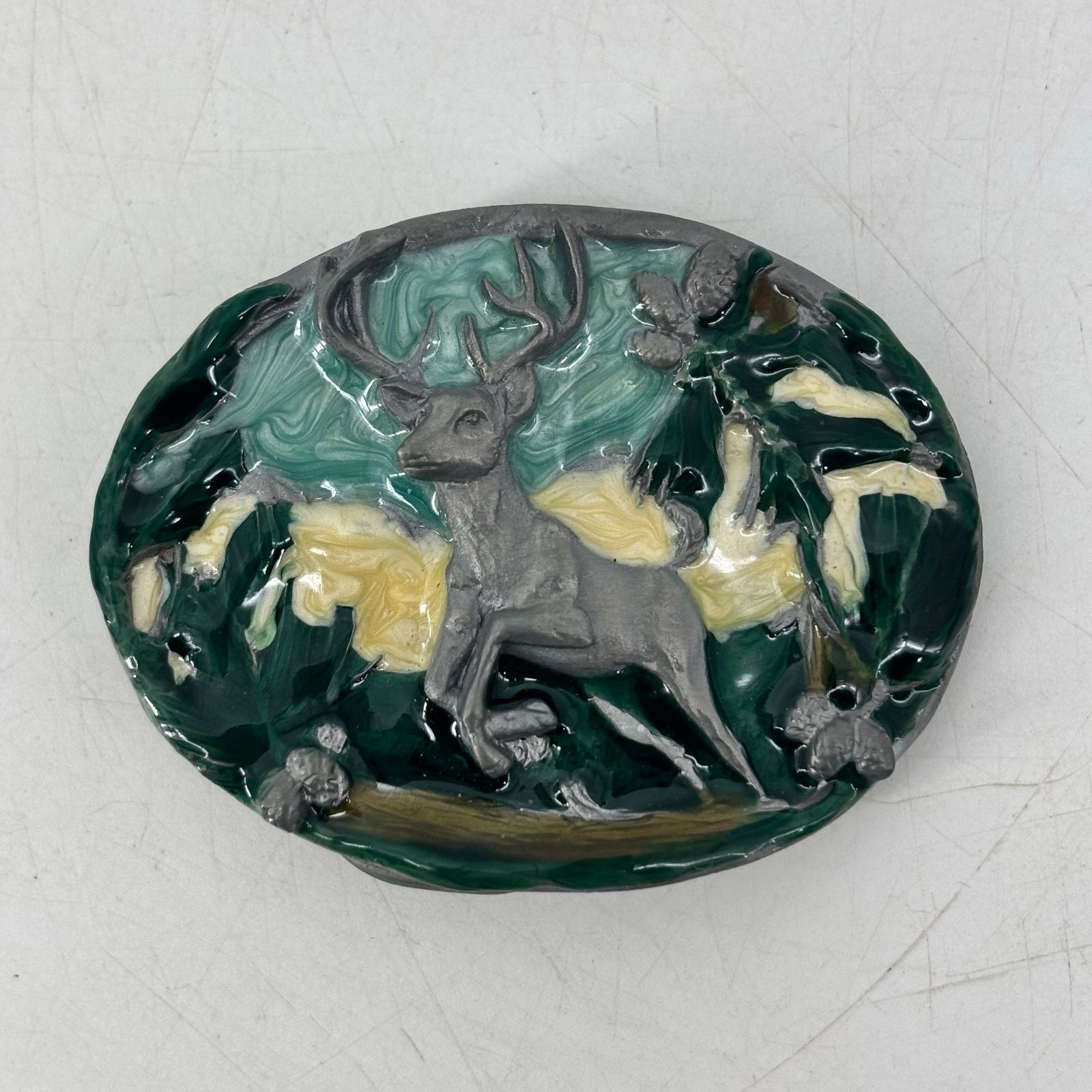 Vintage Great American Belt Buckle Jumping Deer Forest Woods Hunting Size ONE SIZE - 1 Thumbnail