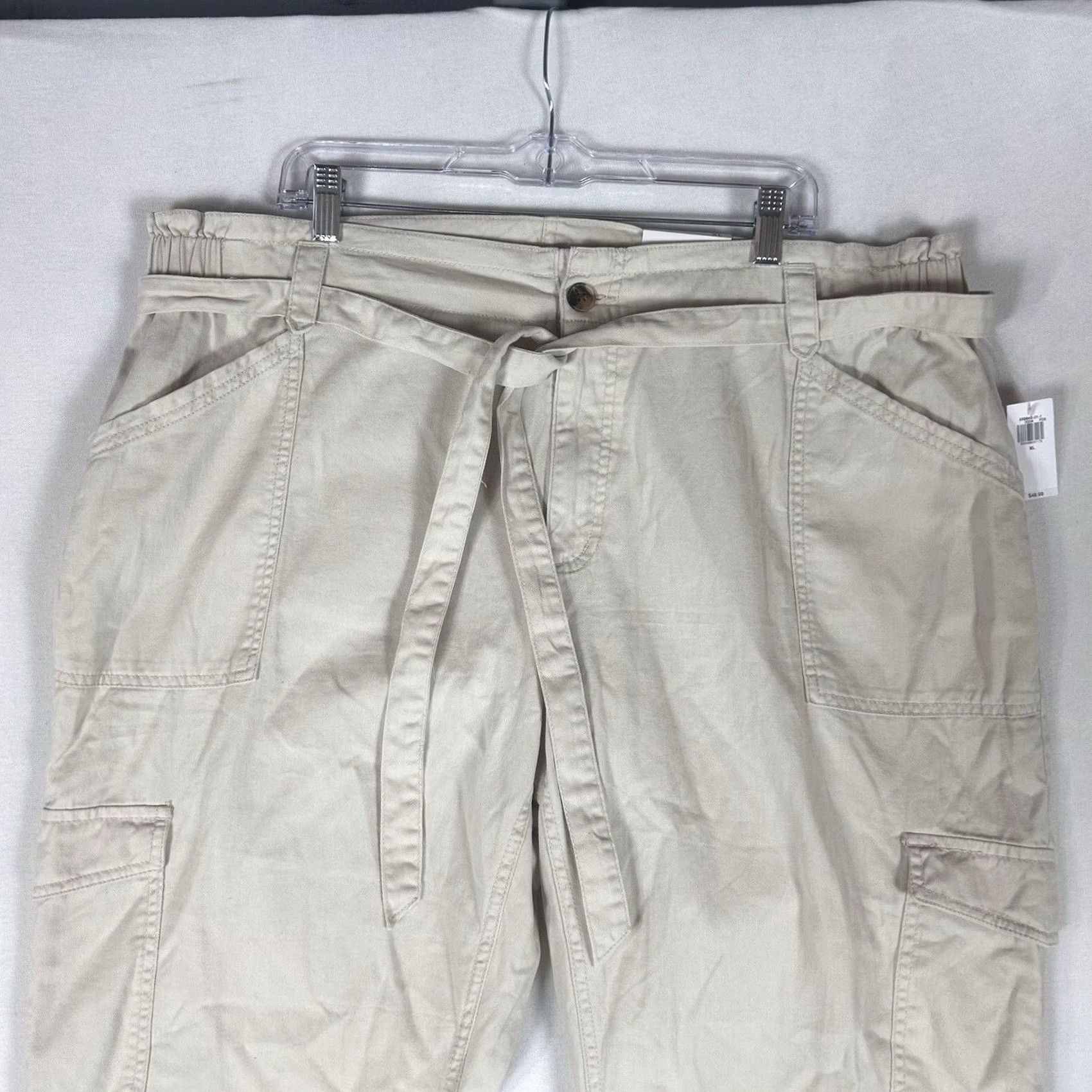 Old Navy Old Navy Cargo Tie Waist Pants Womens XL Beige Wishbone Straight Leg NWT Size 40" / US 18 - 2 Thumbnail