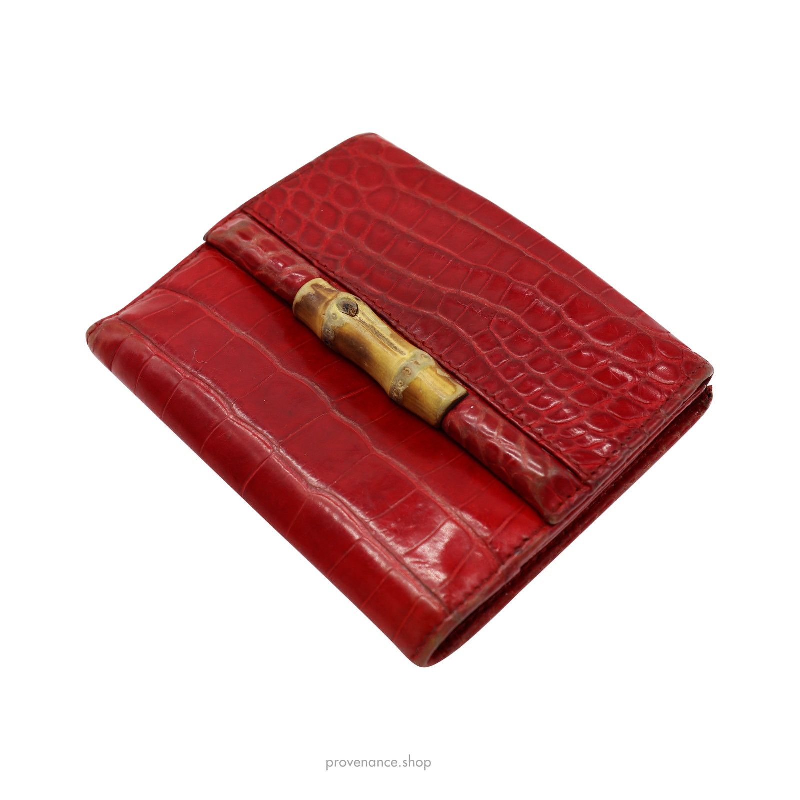 Gucci 🔴 Gucci Bamboo Trifold Wallet - Red Crocodile Leather Size ONE SIZE - 6 Thumbnail