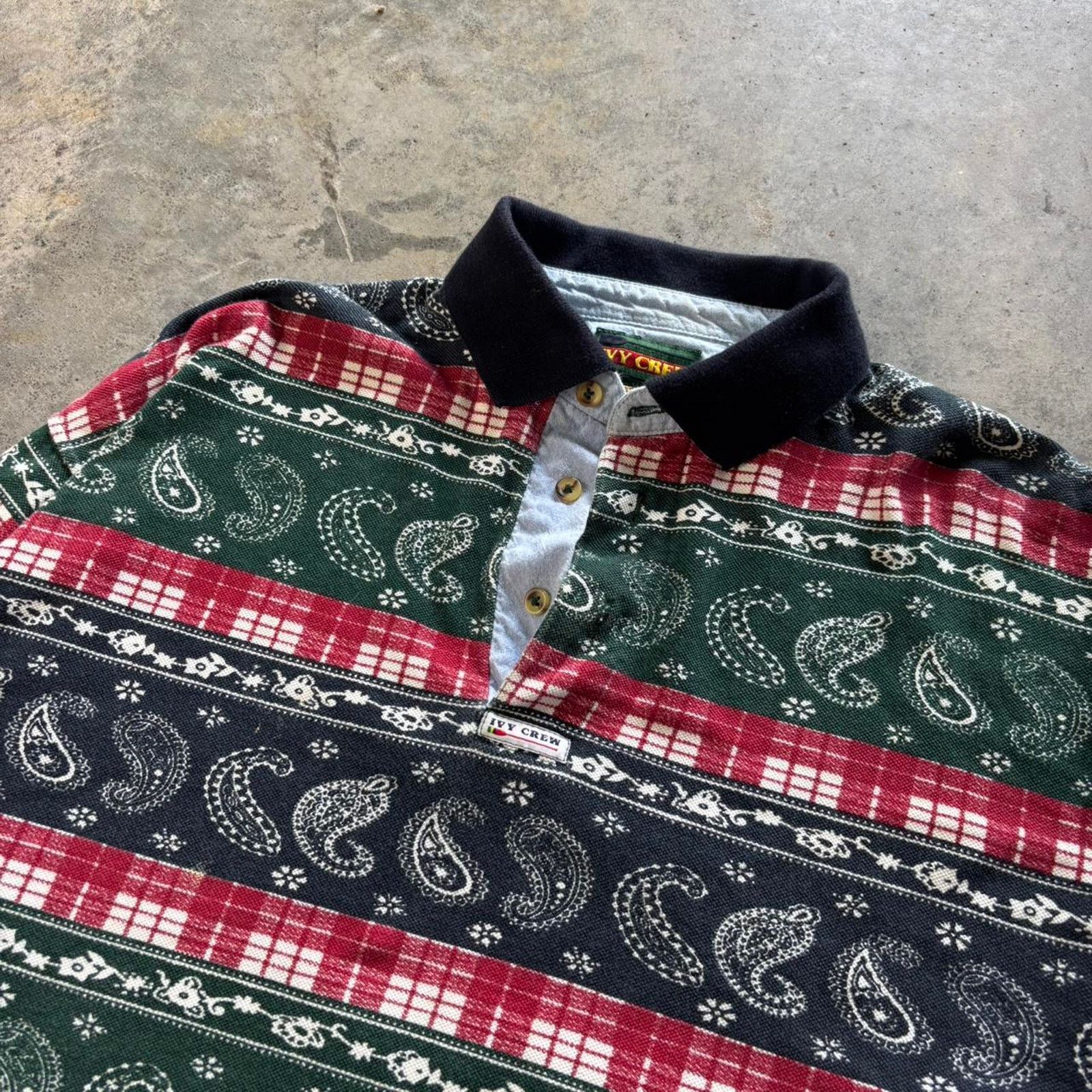 Ivy Crew × Vintage 90s Paisley Polo Shirt Size US L / EU 52-54 / 3 - 2 Thumbnail