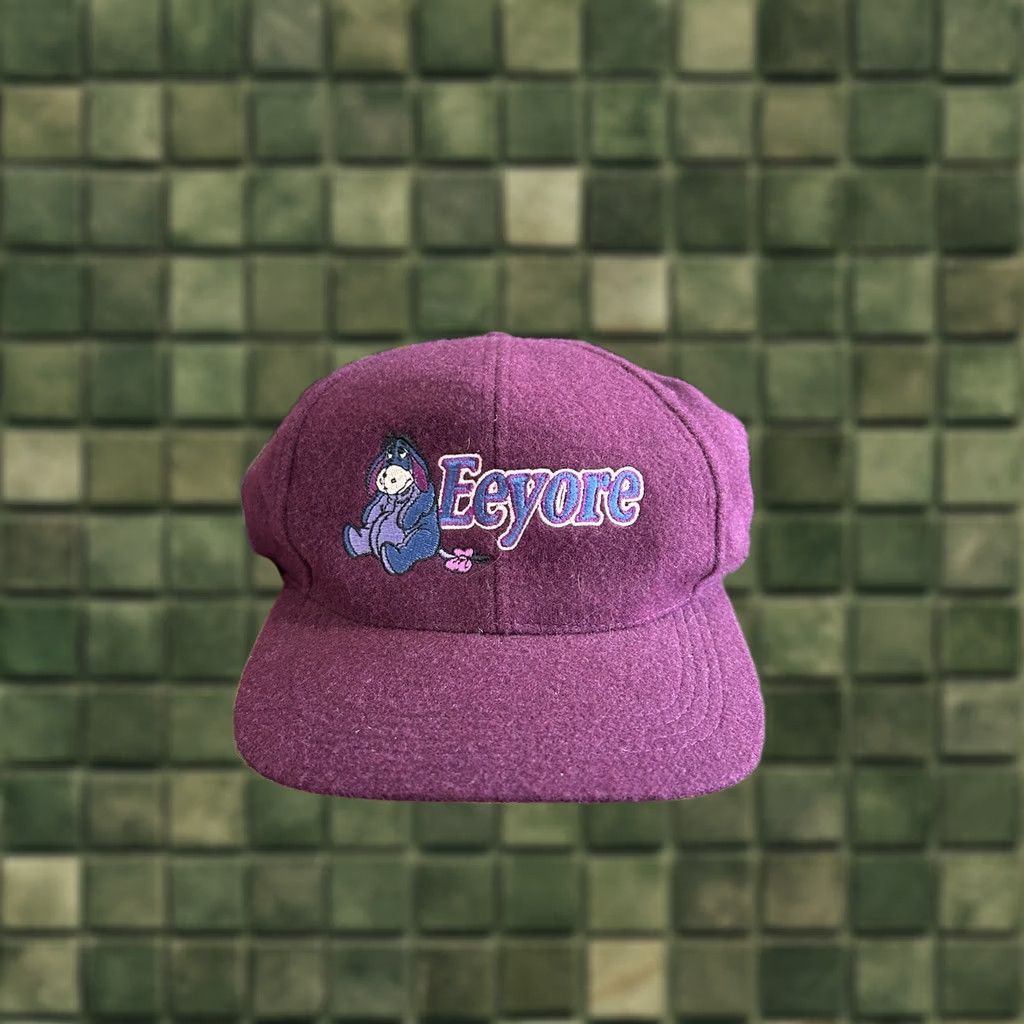 Disney VINTAGE Disney Eeyore Strapback Hat Cap Wool Felt Adult Adjustable Unisex 90s Disney Store Baseball Cap Purple Size ONE SIZE - 1 Thumbnail