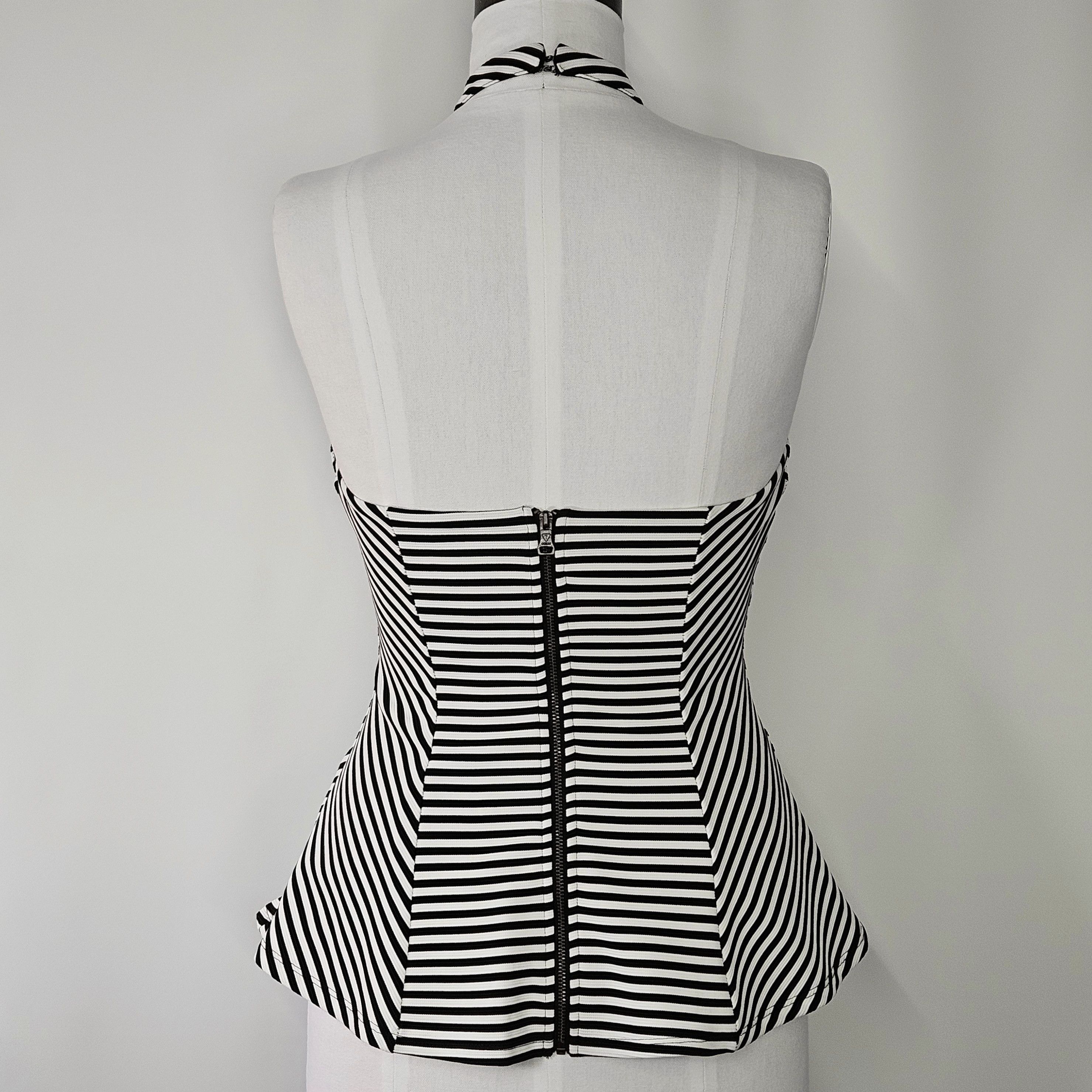 Guess Guess Size S/M Top Halter Peplum Black White Stripe Zipper Size S / US 4 / IT 40 - 4 Thumbnail