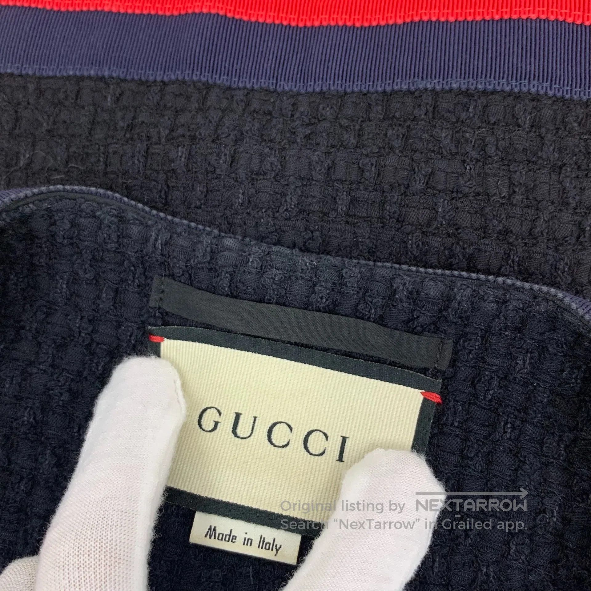 Gucci Guicci Black Striped Trim Cotton V-neck Single-breasted Lo Size US M / EU 48-50 / 2 - 8 Thumbnail