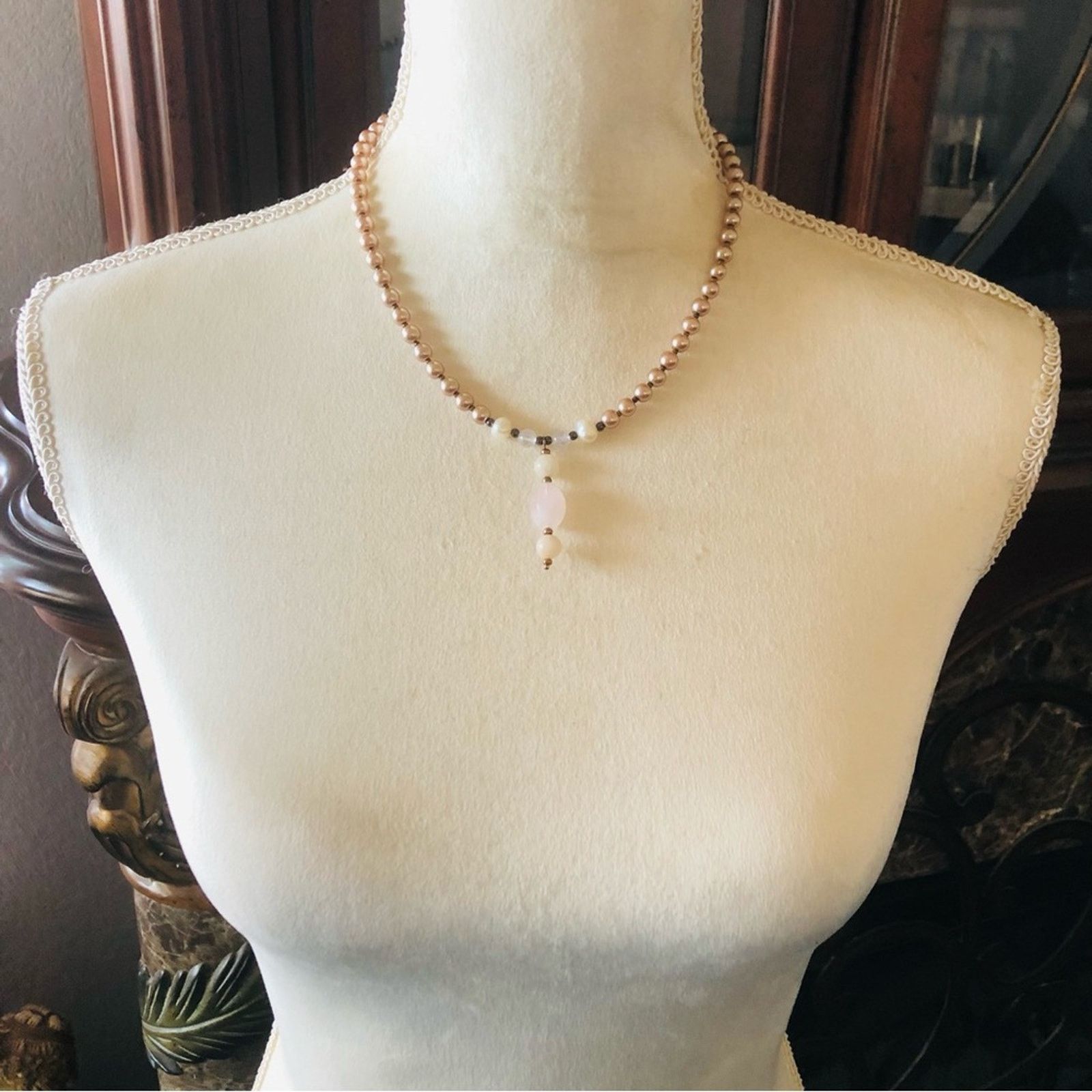 Handmade Handcrafted repurpose genuine quartz stone Pearl necklace Size ONE SIZE - 5 Thumbnail