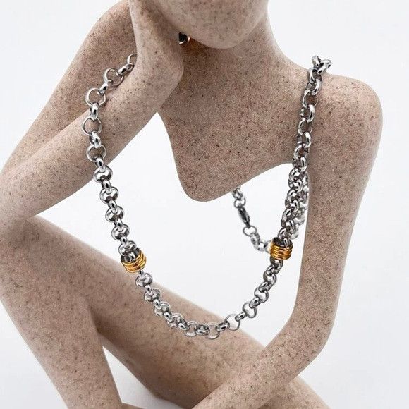 Other Two Tone Stainless Steel Chain Necklace #4 Size ONE SIZE - 1 Thumbnail