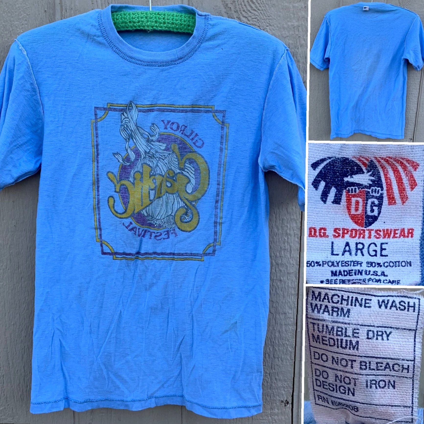Vintage VINTAGE Gilroy Garlic Festival DG Sportswear Shirt Unisex L Blue 1980s Graphic Tee Made in USA Size US L / EU 52-54 / 3 - 7 Thumbnail