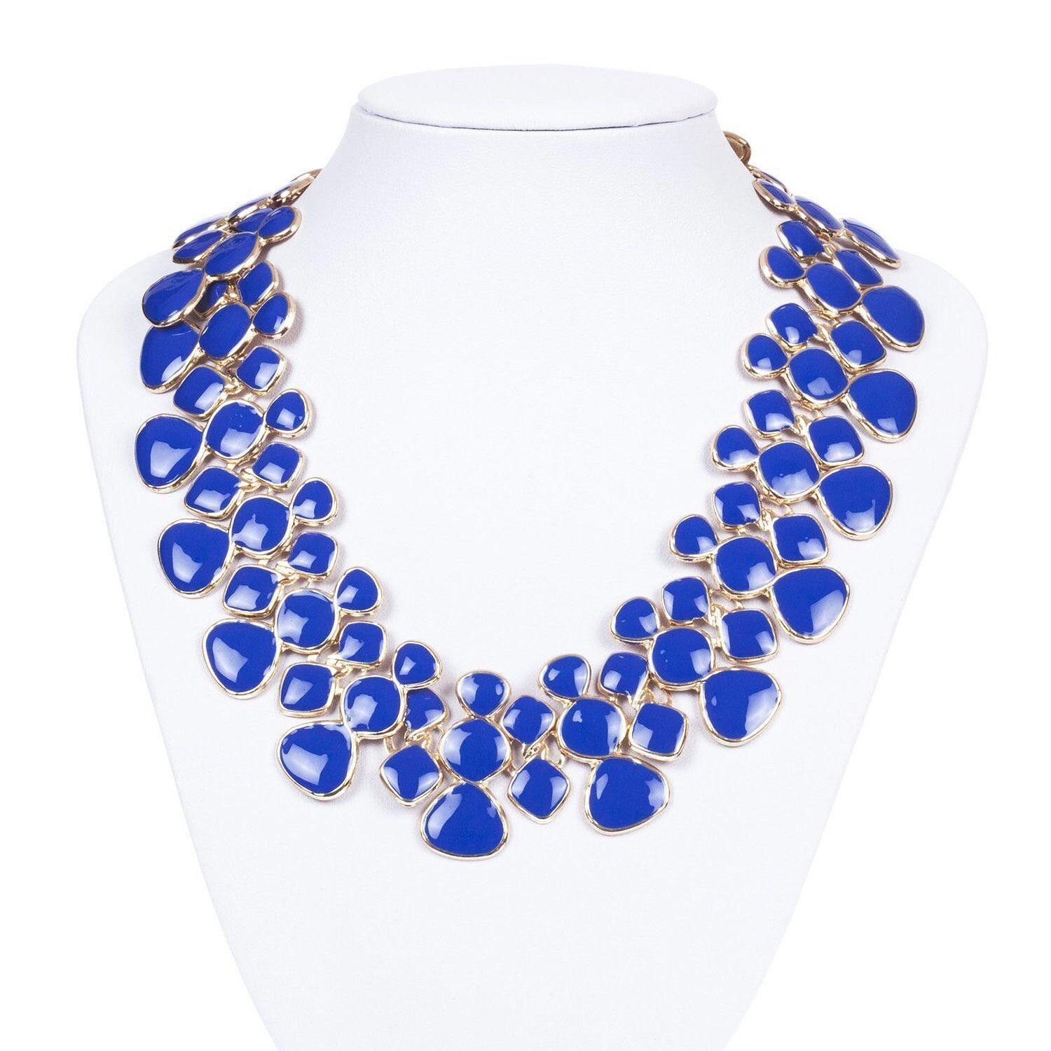 Designer Costume Gold Tone Blue Enamel Bib Necklace Size ONE SIZE - 1 Preview