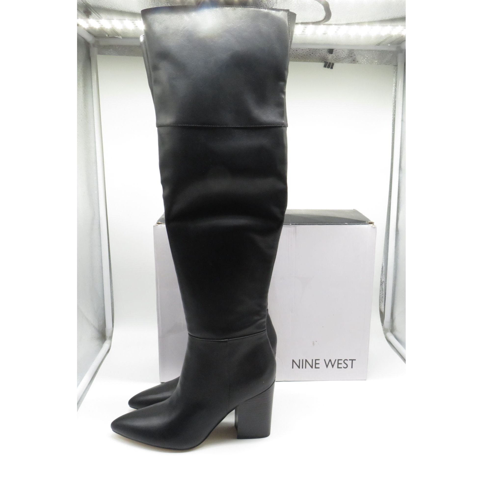 Nine West Nine West Black Knee-High Faux Leather Block Heel Boots Size Size US 7.5 / IT 37.5 - 3 Thumbnail