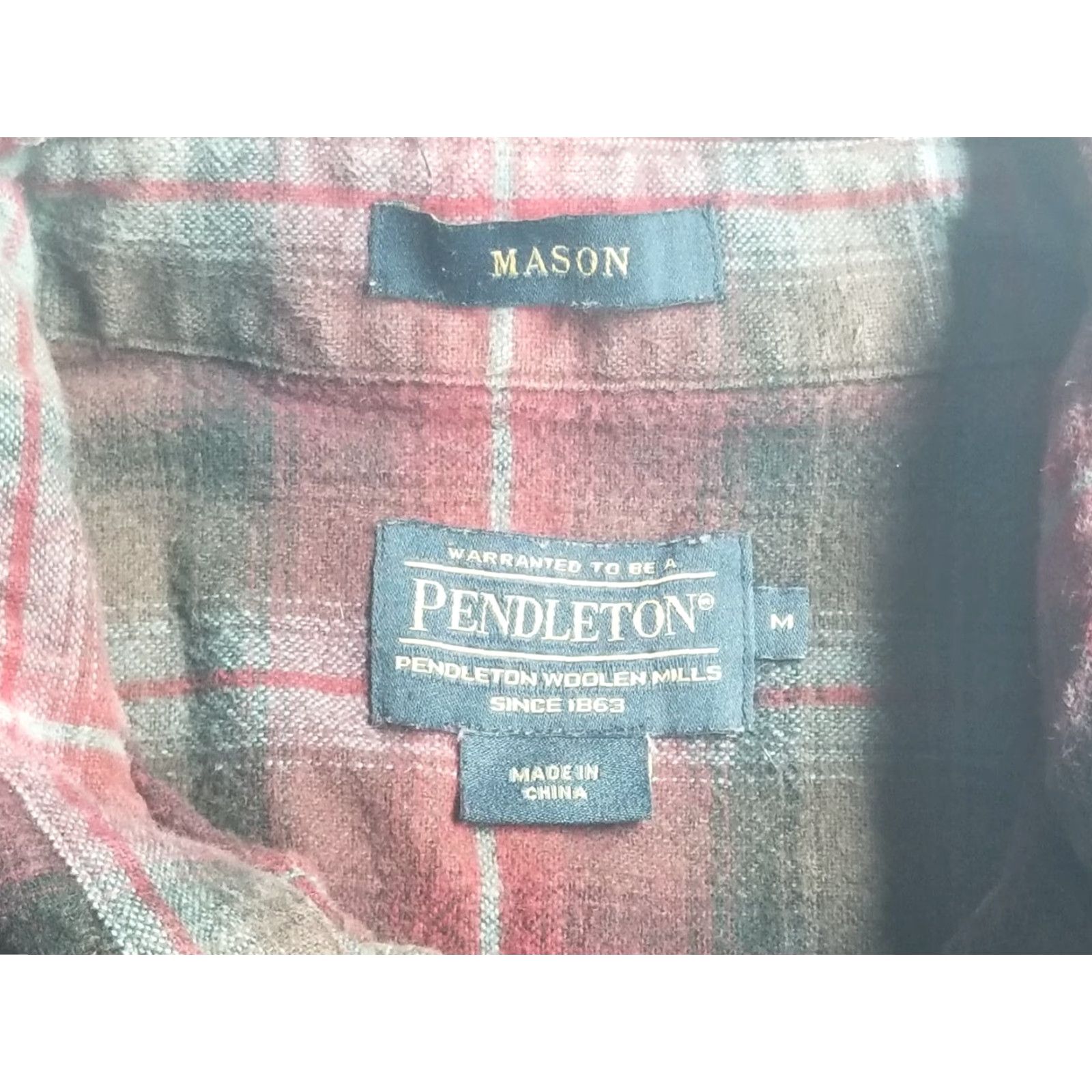 Pendleton Pendleton Shirt Men Medium Plaid Flannel Mason Long Sleeve Button Up Burgundy Size US M / EU 48-50 / 2 - 6 Thumbnail