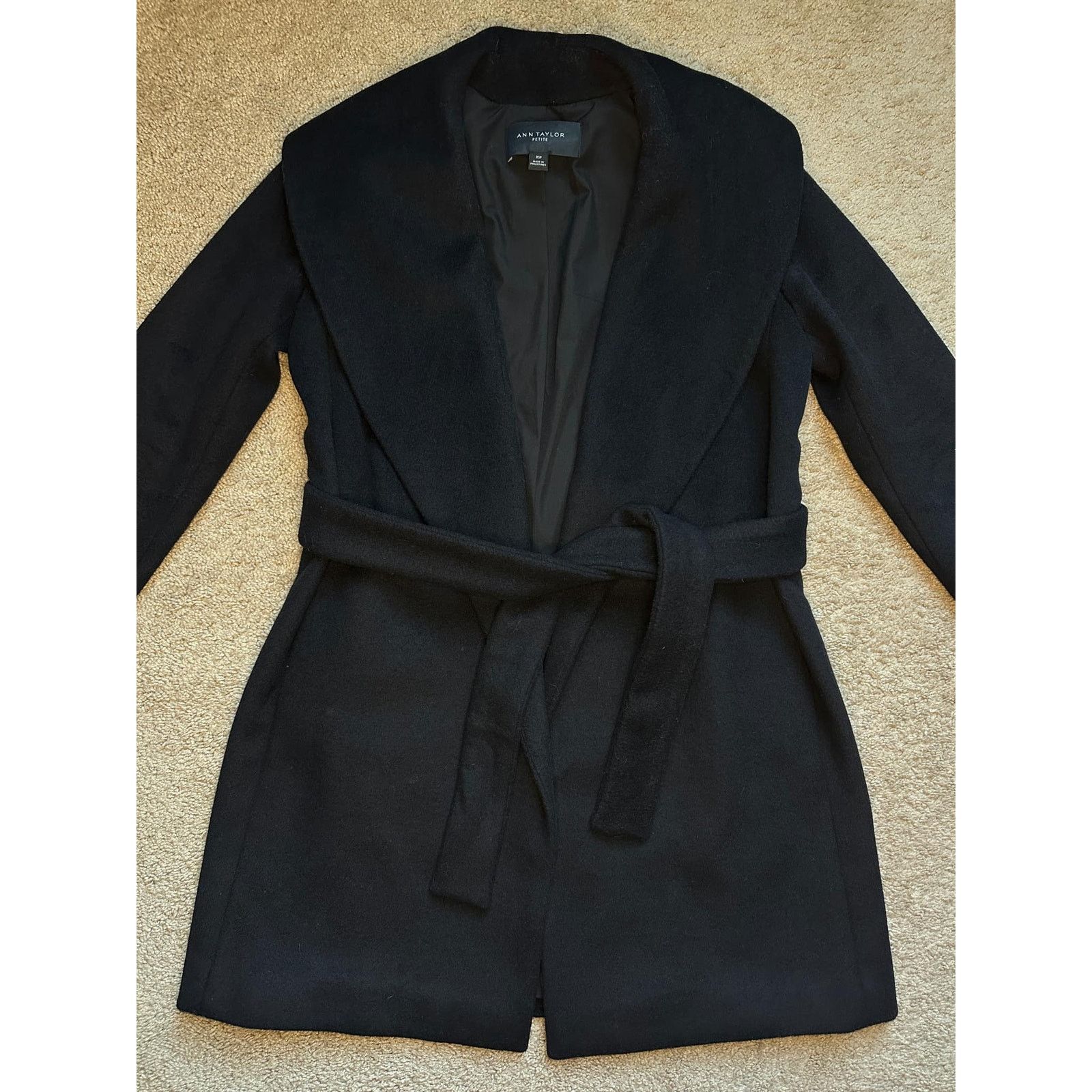 Other Ann Taylor Petite Shawl Collar Tie Waist Wrap Coat Black XSP Size XS / US 0-2 / IT 36-38 - 7 Thumbnail