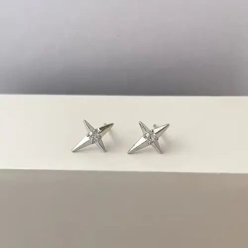 Designer × Jewelry 925 Silver Plated CZ Star Stud Earrings for Men Women Size ONE SIZE - 1 Thumbnail