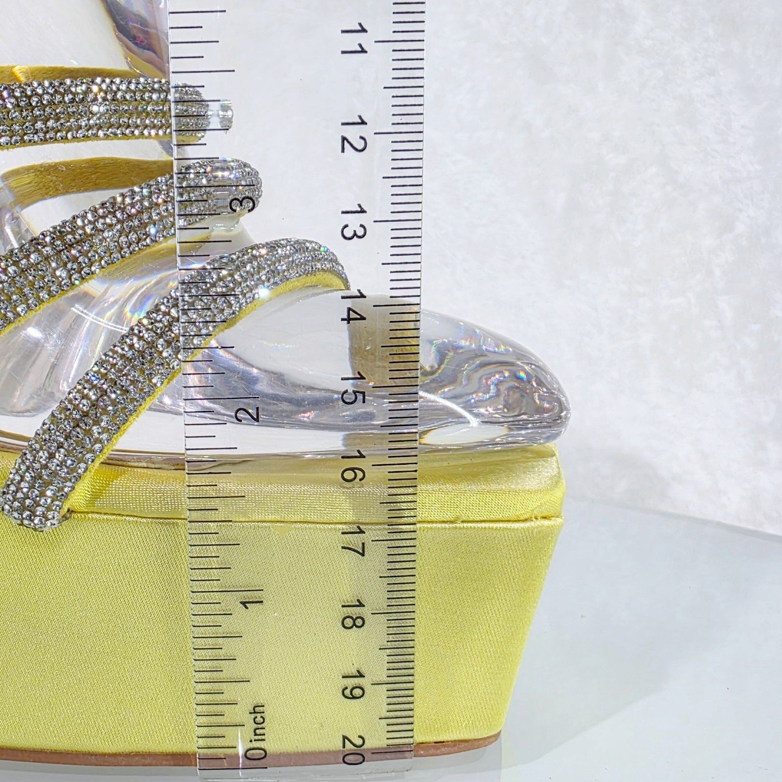 Other Maui Yellow Satin 6" Flared Platform High Heels Rhinestone S Size US 9 / IT 39 - 6 Thumbnail