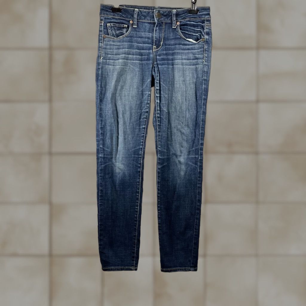 American Eagle Outfitters VINTAGE American Eagle Women's Skinny Jeans Size 4 Short 30x30 Dark Blue 90s Festival Grunge Size 27" / US 4 / IT 40 - 1 Thumbnail