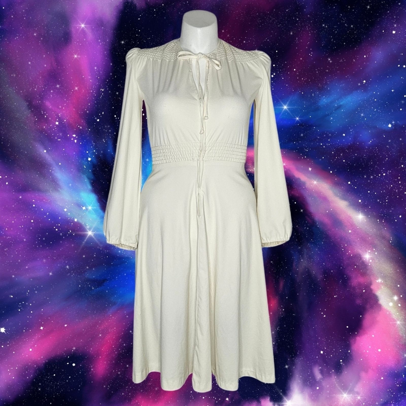 Vintage VTG Young Edwardian by Arpeja Ivory Long Sleeve Zip-Up Dress Size L / US 10 / IT 46 - 2 Thumbnail