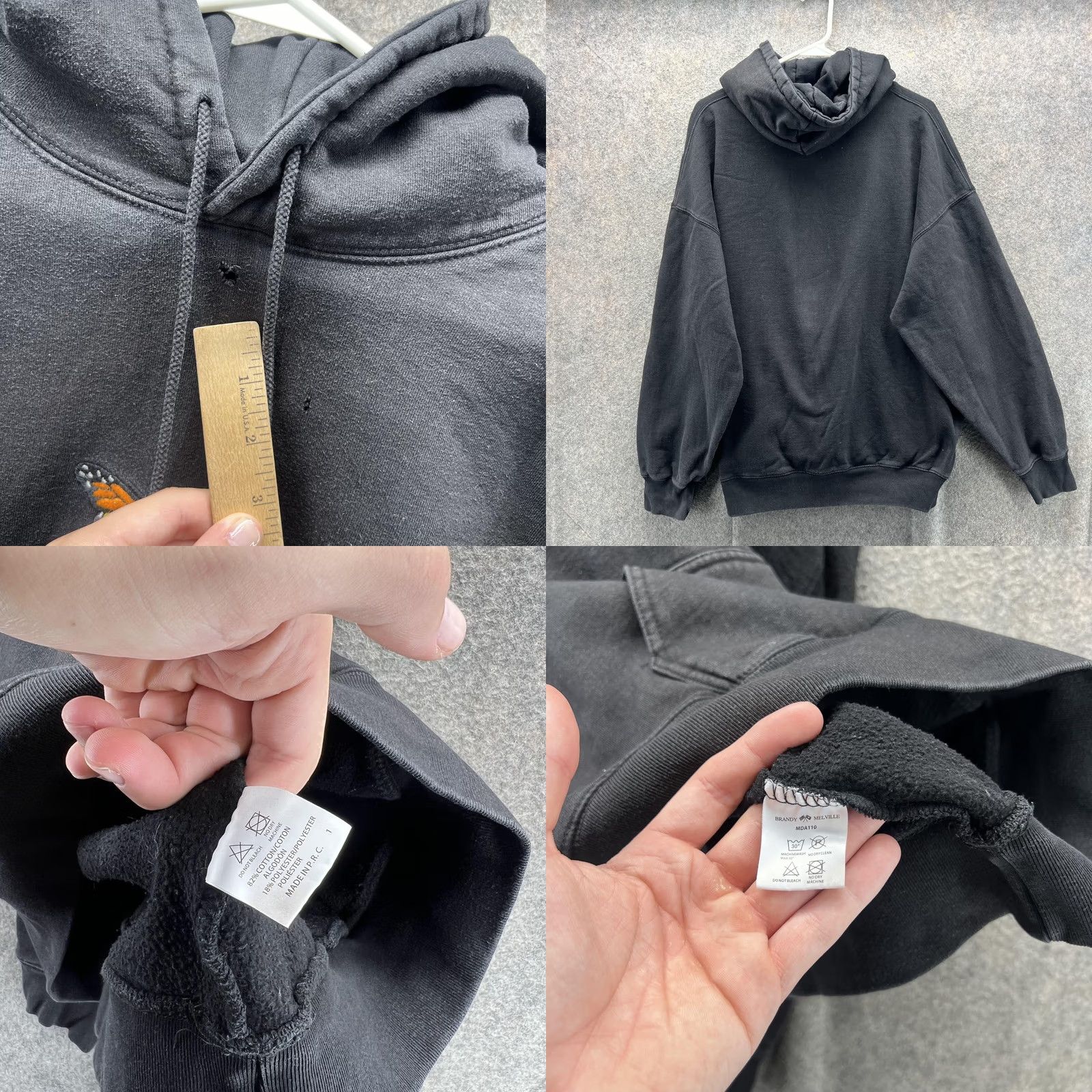 Brandy Melville VINTAGE Brandy Melville Hoodie Womens L Black Butterfly Embroidered Sweatshirt Size L / US 10 / IT 46 - 8 Thumbnail