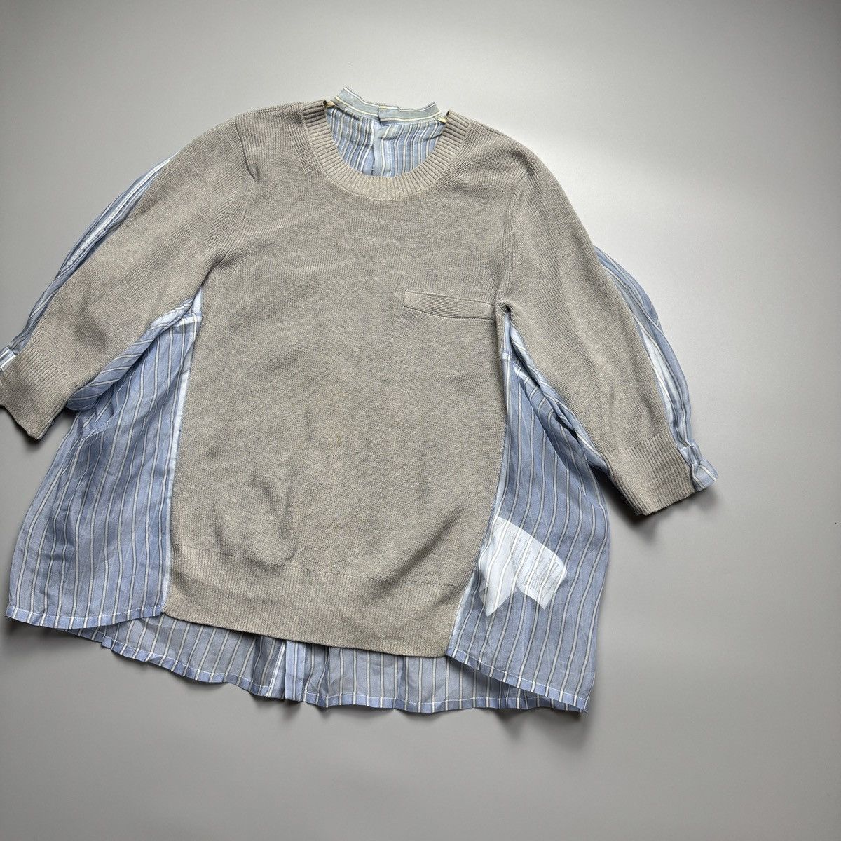 Sacai Sacai - Gray Knit & Blue Striped Organza Sweater Size ONE SIZE - 3 Thumbnail