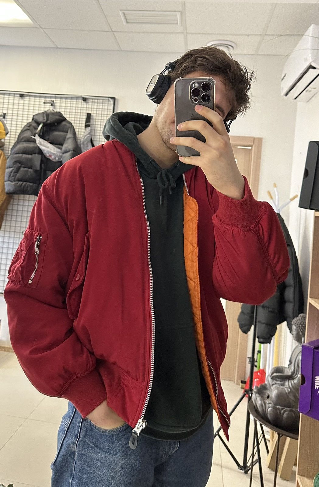 Vintage MA-1 Bomber Jacket Free size Men Red Military style Size US L / EU 52-54 / 3 - 2 Thumbnail