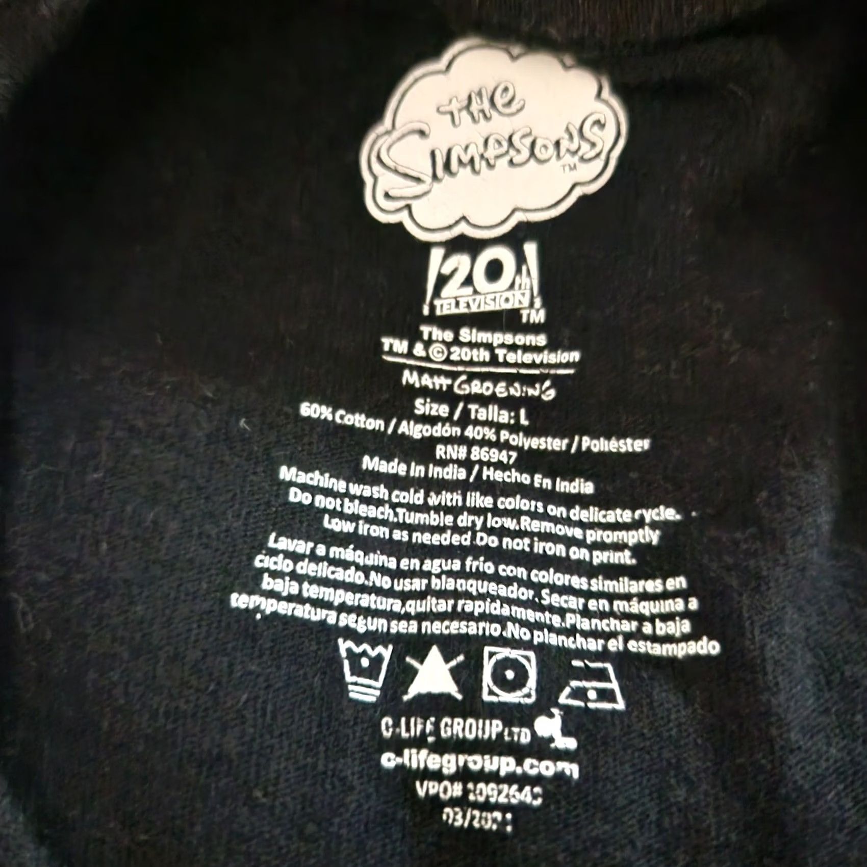 Vintage The Simpsons T Shirt Tee Treehouse of Horror Skeletons Halloween Black Mens L Size US L / EU 52-54 / 3 - 5 Thumbnail