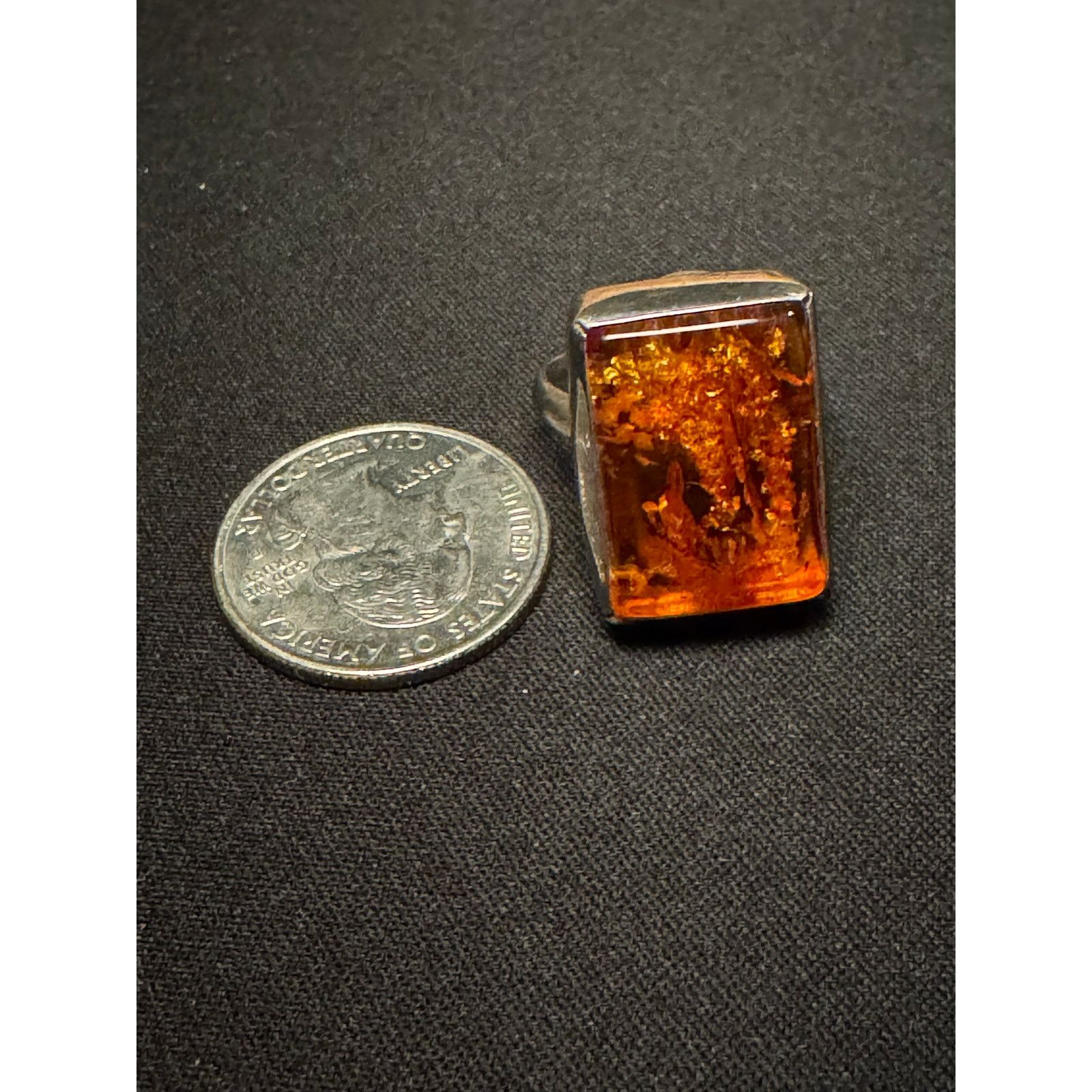 Other 925 Sterling Silver Vintage Amber Square Ring Size 9 Size ONE SIZE - 4 Thumbnail