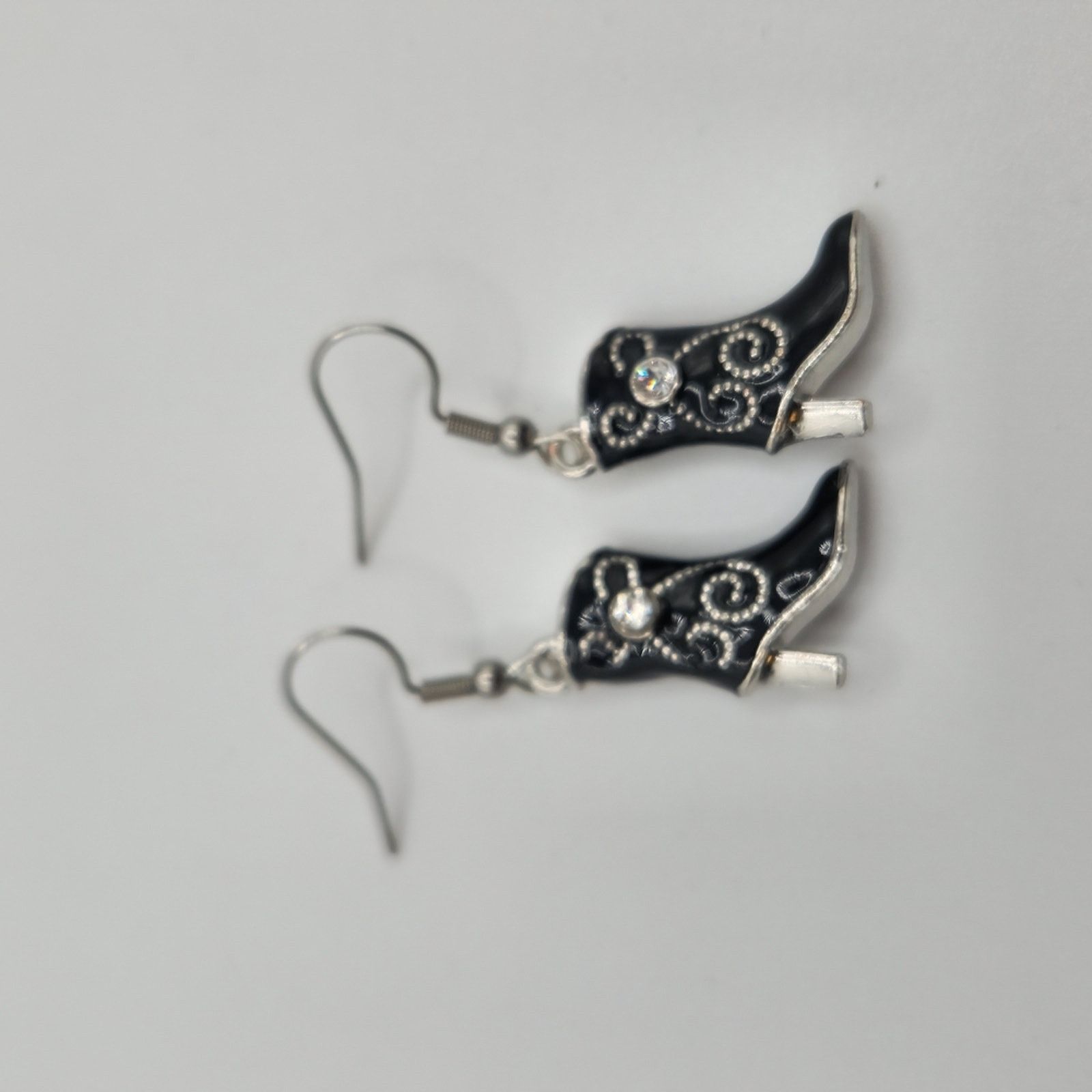 Other Handmade Black Silver Western Boot Dangle Earrings Size ONE SIZE - 4 Thumbnail