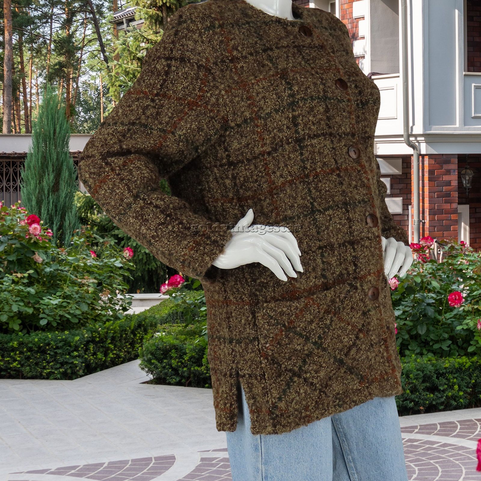 Vintage Checkered Wool Sweater Jacket Size S / US 4 / IT 40 - 2 Thumbnail
