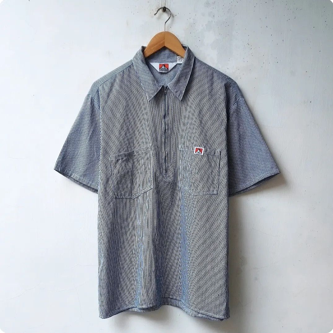 Ben Davis × Vintage Vintage Ben Davis Hickory Half Zip Shirt Size US L / EU 52-54 / 3 - 2 Thumbnail