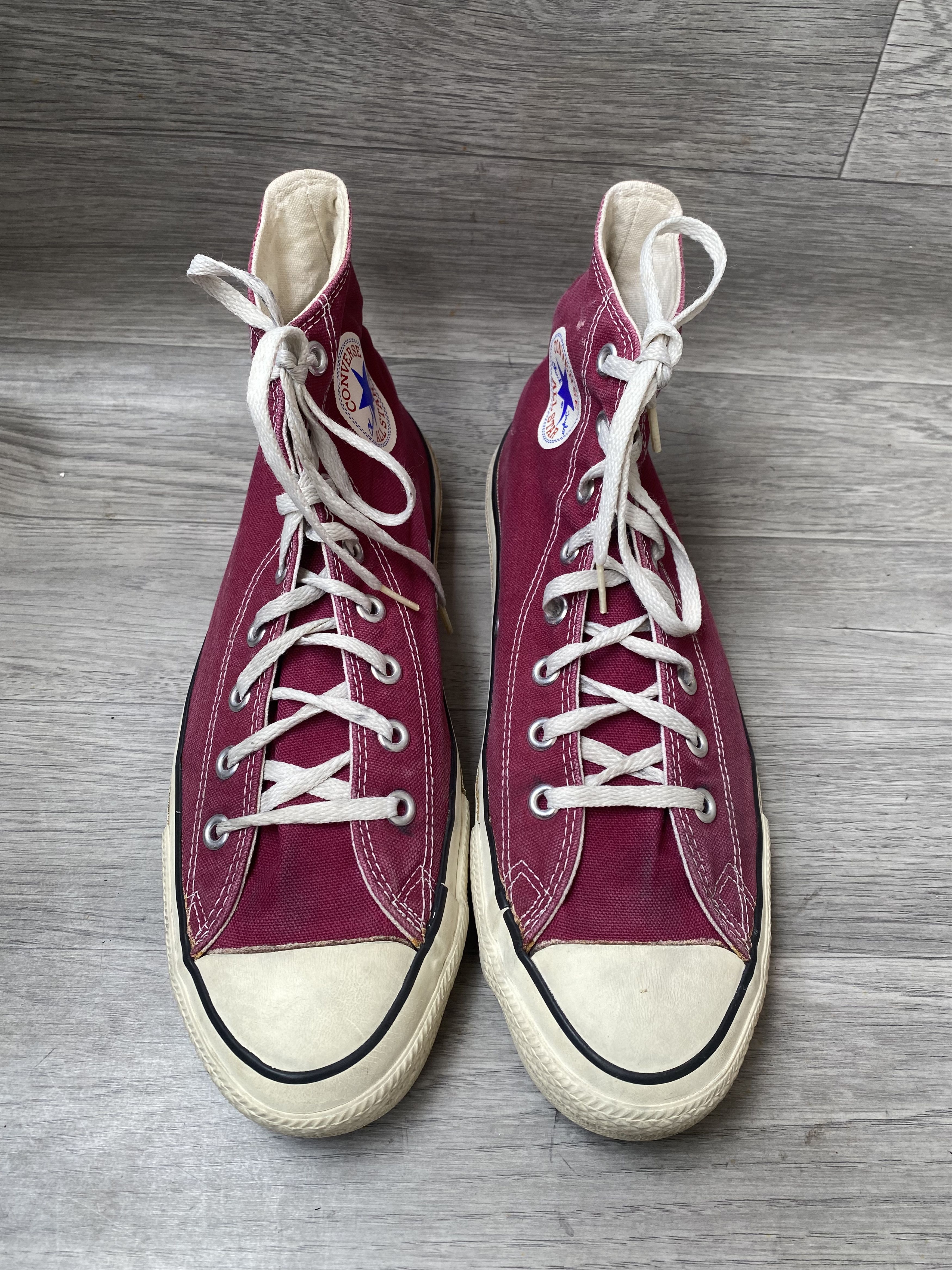 Converse Vintage 90's converse canvas hi-top maroon sneakers Size US 10.5 / EU 43-44 - 1 Thumbnail