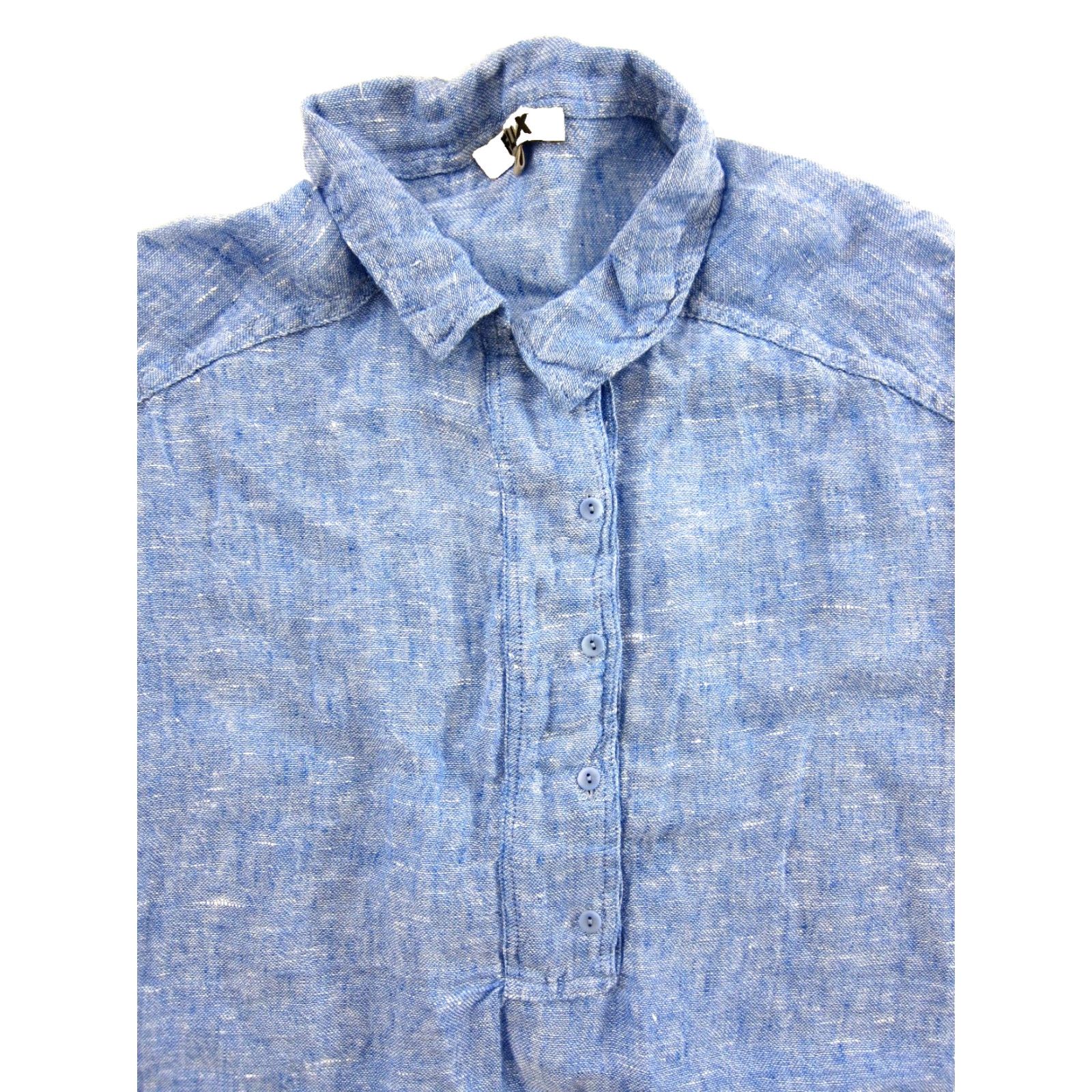 FLAX FLAX Blouse Shirt Blue Tunic Collared Short Sleeve Linen 100% Boxy Oversized Medium Womens Classic Bohemian Size M / US 6-8 / IT 42-44 - 4 Thumbnail
