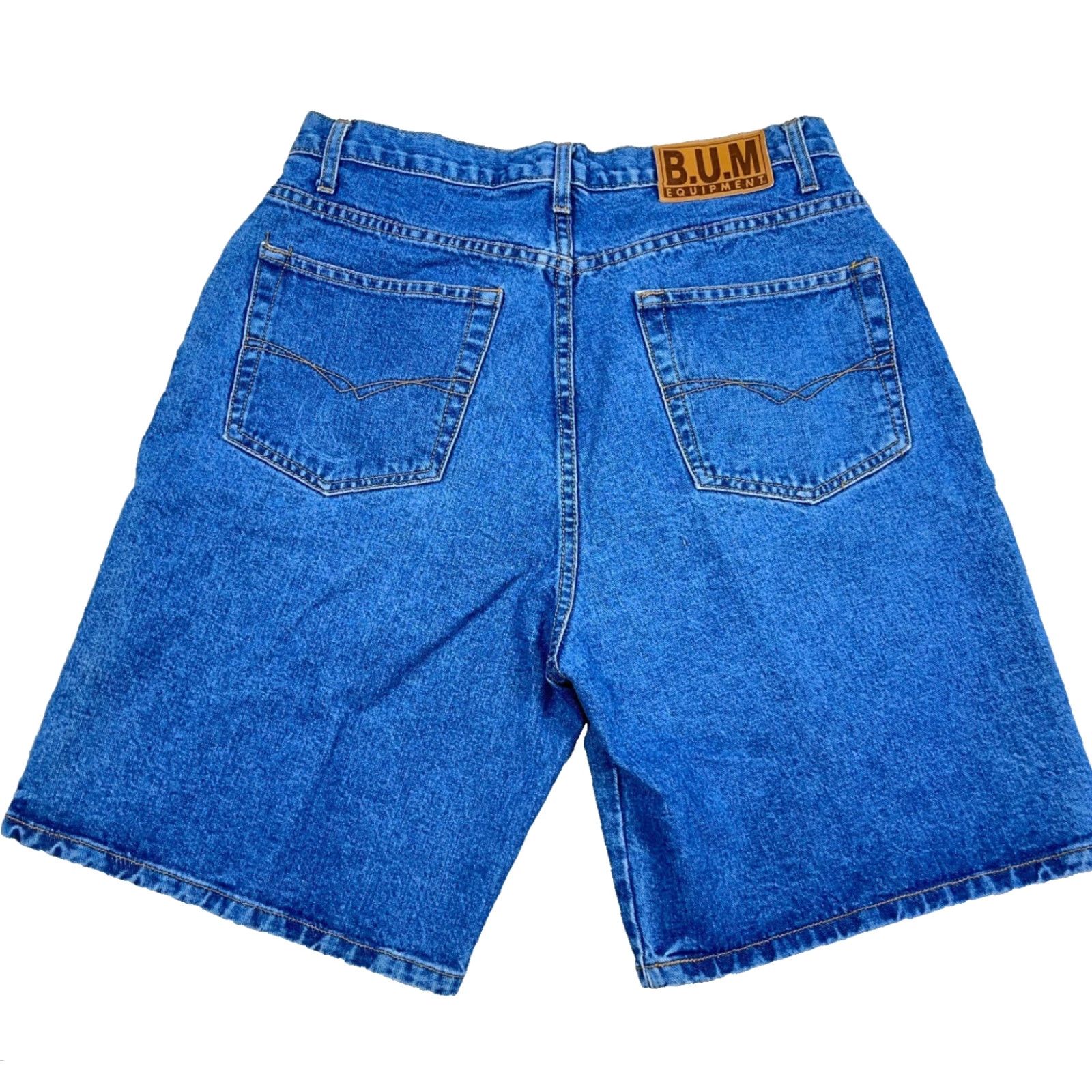 Vintage VINTAGE B.U.M. Equipment Shorts Men 34 Relaxed Fit Jorts Baggy 90s Y2K Skate Dad Blue Denim Cotton 5-Pocket Belt Loops Flat Front Zip Men's Shorts Size US 34 / EU 50 - 2 Thumbnail