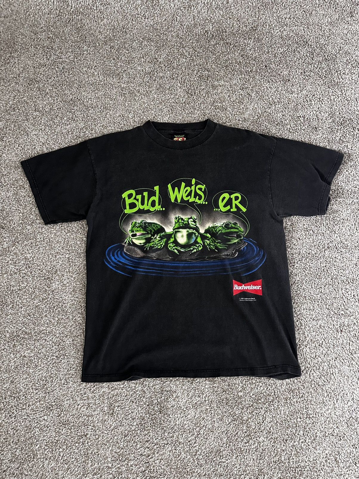 Very Rare 1995 Black Vintage Budweiser Frog T-Shirt