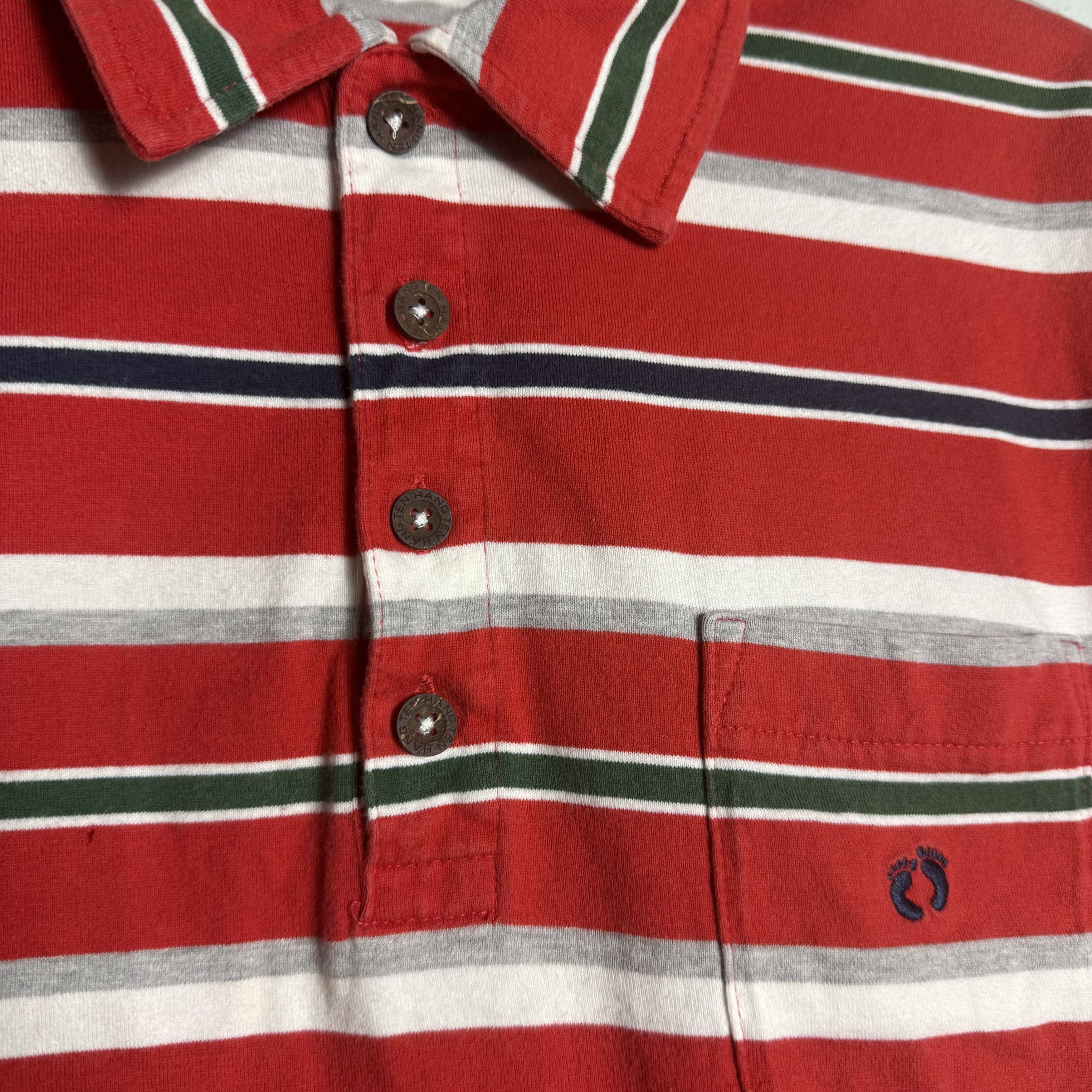 Hang Ten 🔥RARE🔥Vintage Hang Ten Stripes Wooden Button Polo Shirt Size US L / EU 52-54 / 3 - 3 Thumbnail
