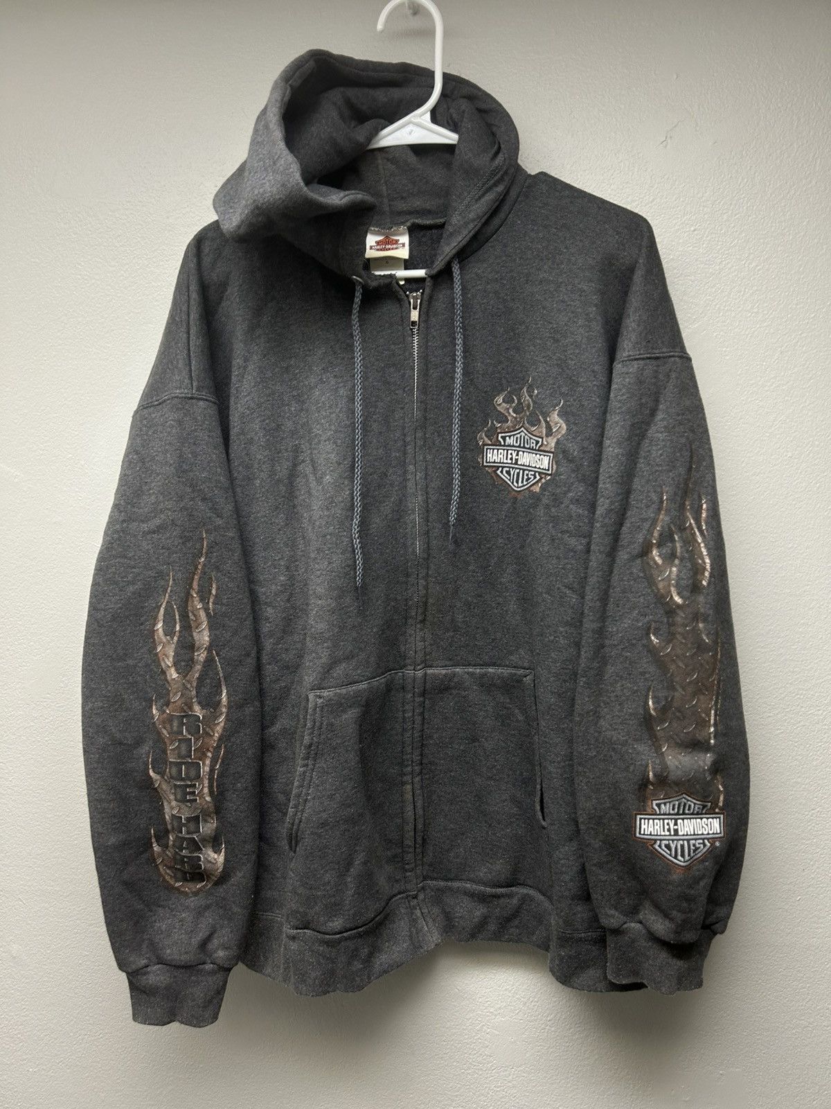 Harley Davidson 08 Harley Davidson Flame Sleeve Ride Hard Dark Grey Zip Up Size US L / EU 52-54 / 3 - 1 Thumbnail
