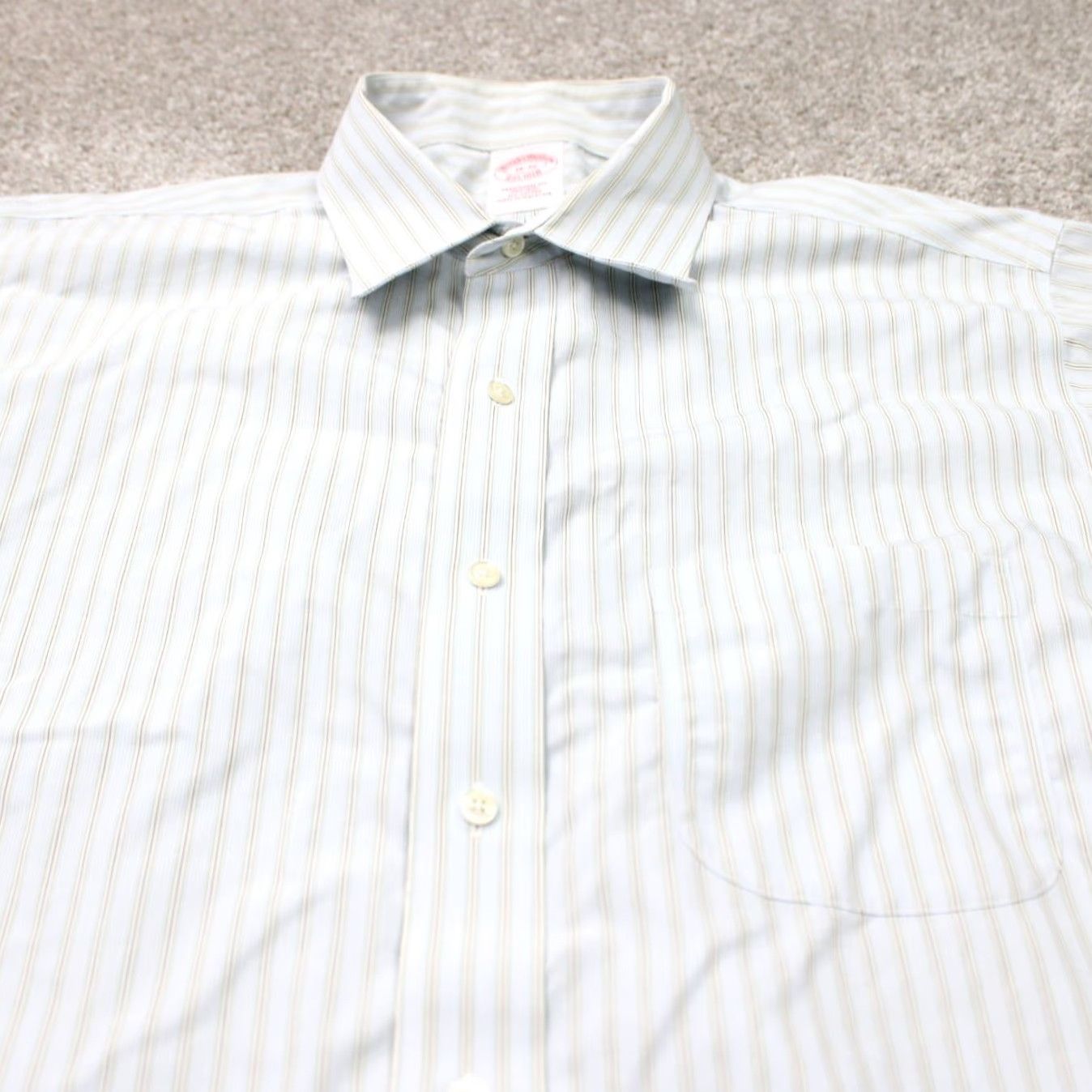 Brooks Brothers Brooks Brothers Dress Shirt Mens 16, 32 Blue/Yellow Non-Iron Cotton L/S Button Down Collar Classic Fit Size 42R - 5 Thumbnail
