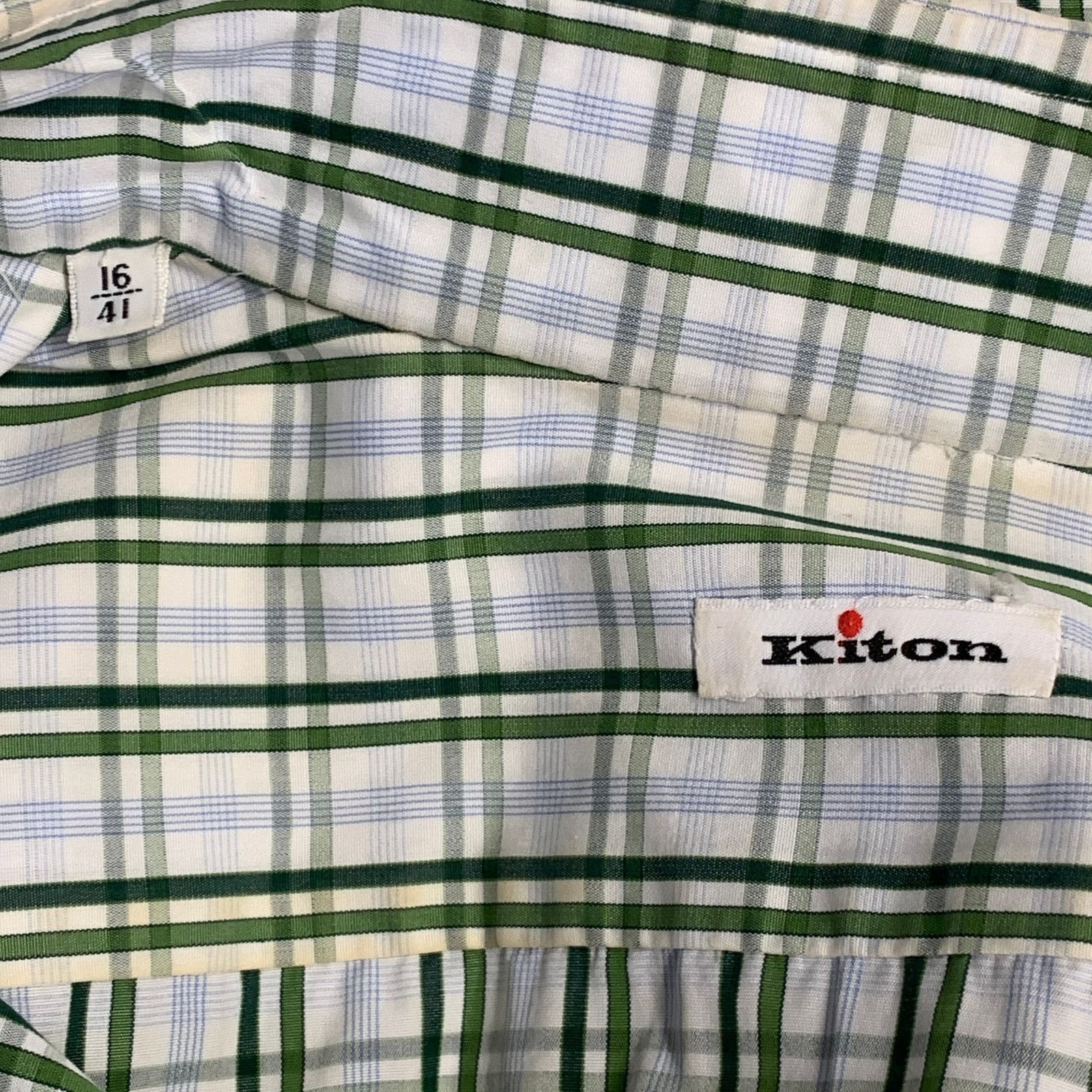 Kiton White Green Plaid Cotton Curved Cutaway Long Sleeve Shirt Size US M / EU 48-50 / 2 - 6 Thumbnail