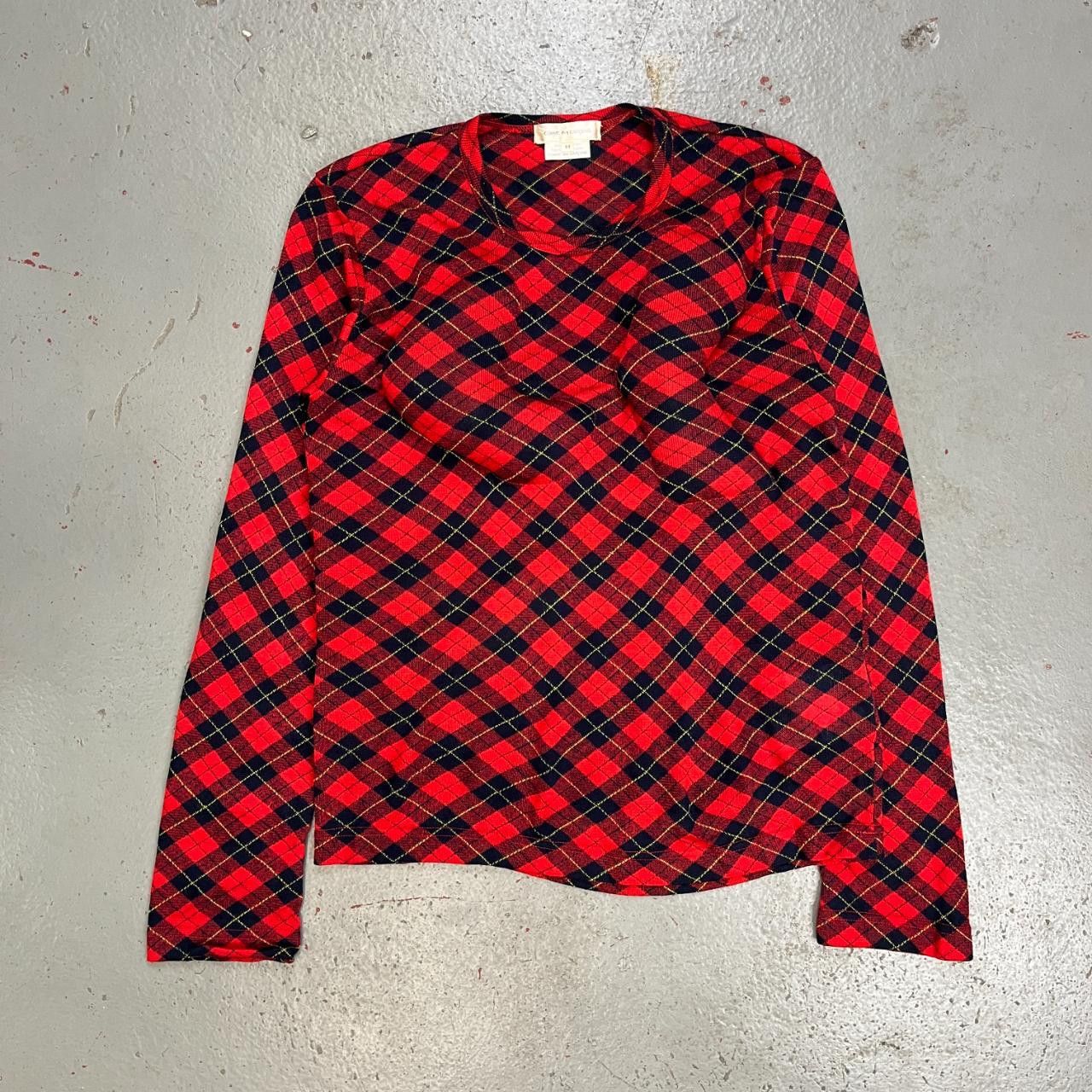 image of Comme Des Garcons Comme Des Garcon 3-D Padded Tartan Knit in Red Tartan, Men's (Size Medium)